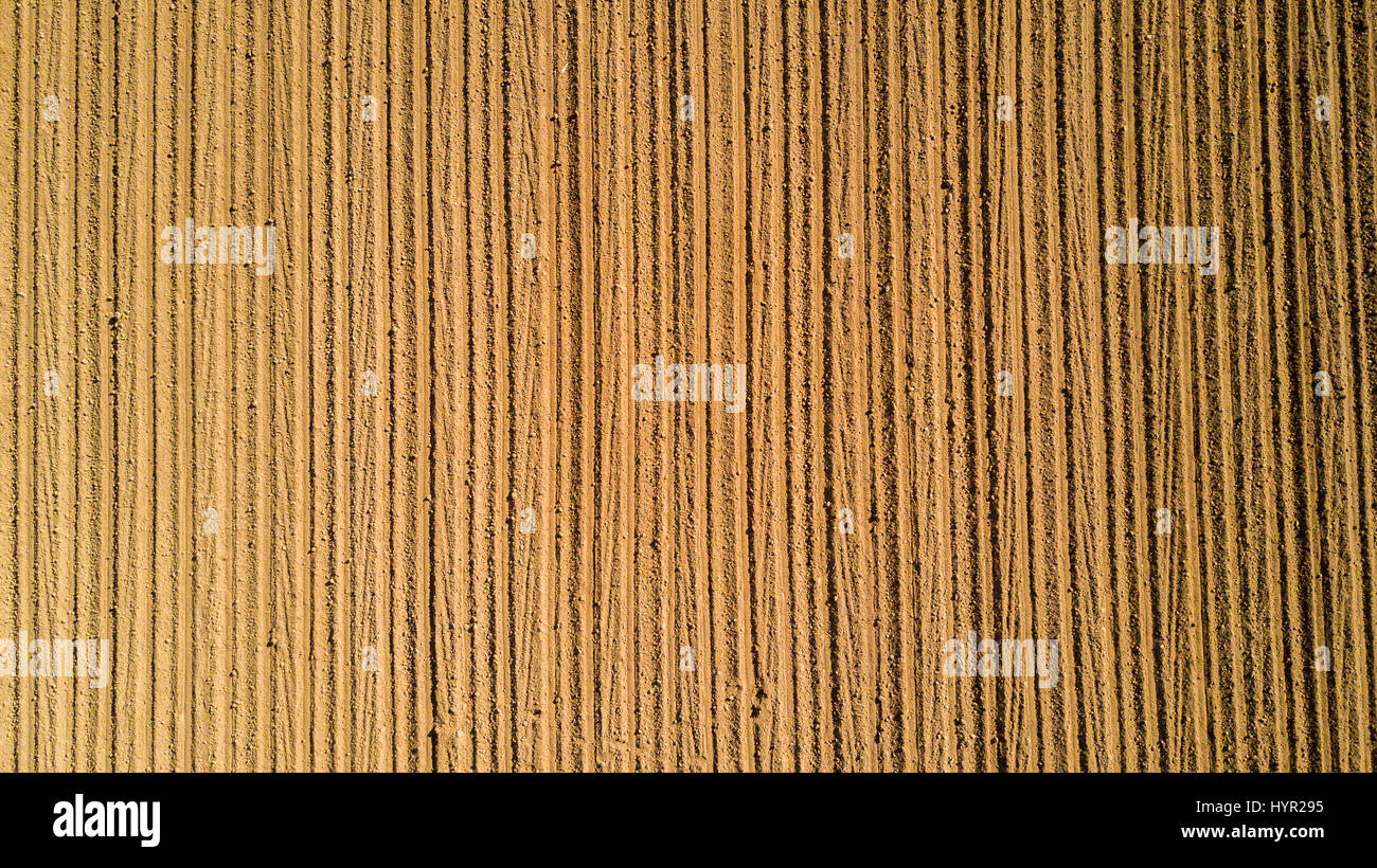 Natur und Landschaft: Luftaufnahme von einem Feld, Anbau, gepflügtes Feld, Landschaft, Landwirtschaft, Stockfoto