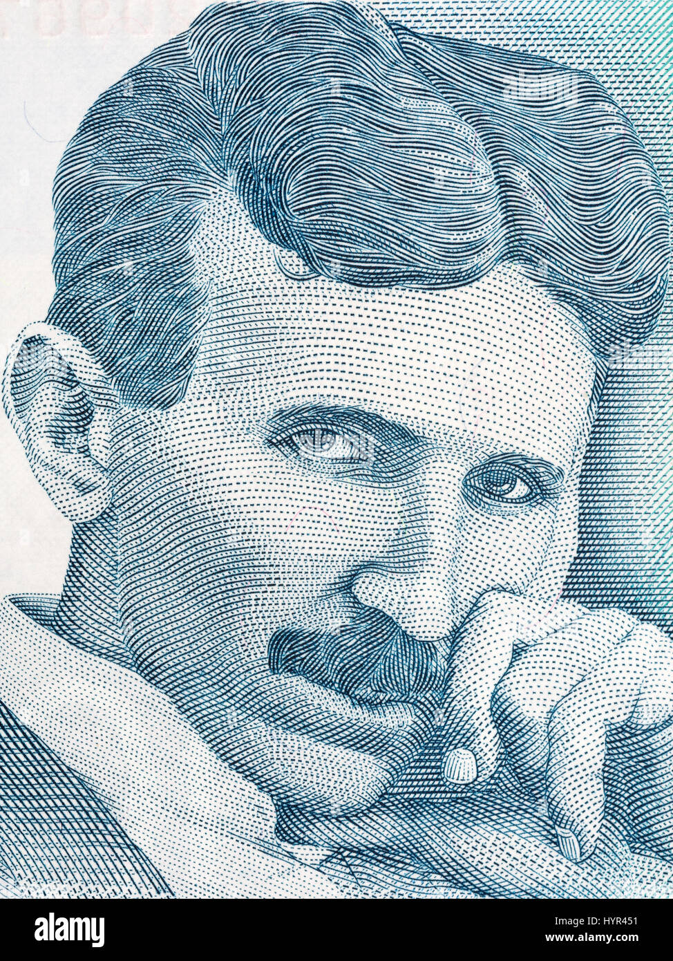 Nikola Tesla-Porträt von serbisches Geld Stockfoto