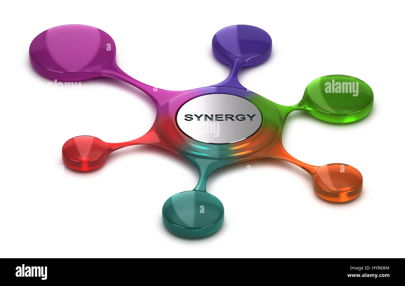 Synergie-Symbol auf weißem Hintergrund. Konzept der Teambuilding oder Zusammenhalt. 3D illustration Stockfoto