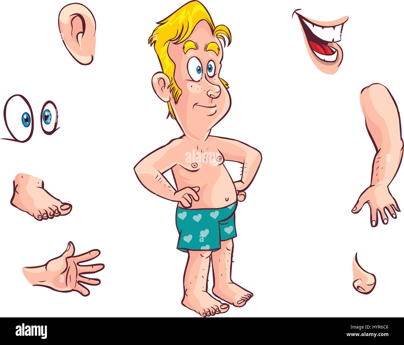 Vektor-Illustration von einem Cartoon Kid und Körperteilen Stock Vektor