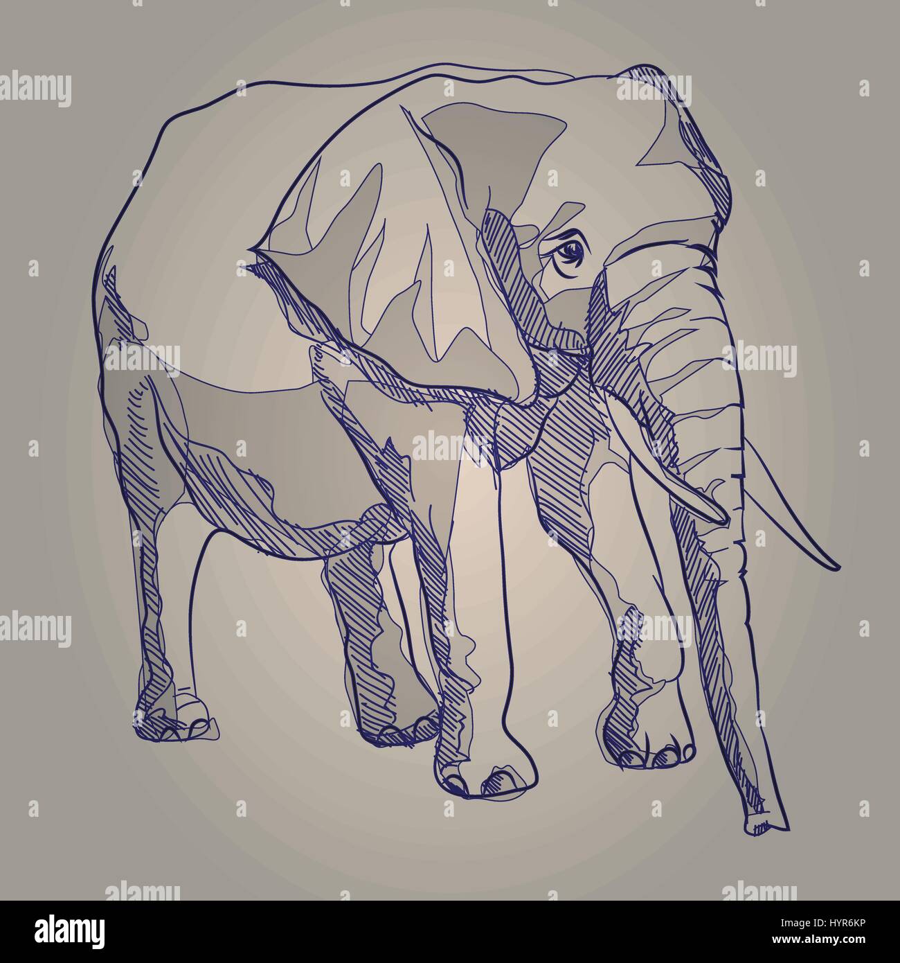 Vector Skizze Hand Zeichnung Illustration Elefant stehend Stock Vektor