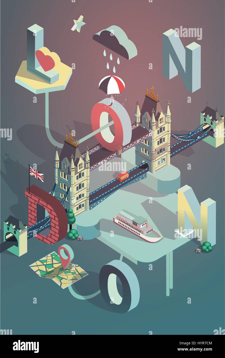 3D isometrische Vektor-London-City-Poster-design Stock Vektor
