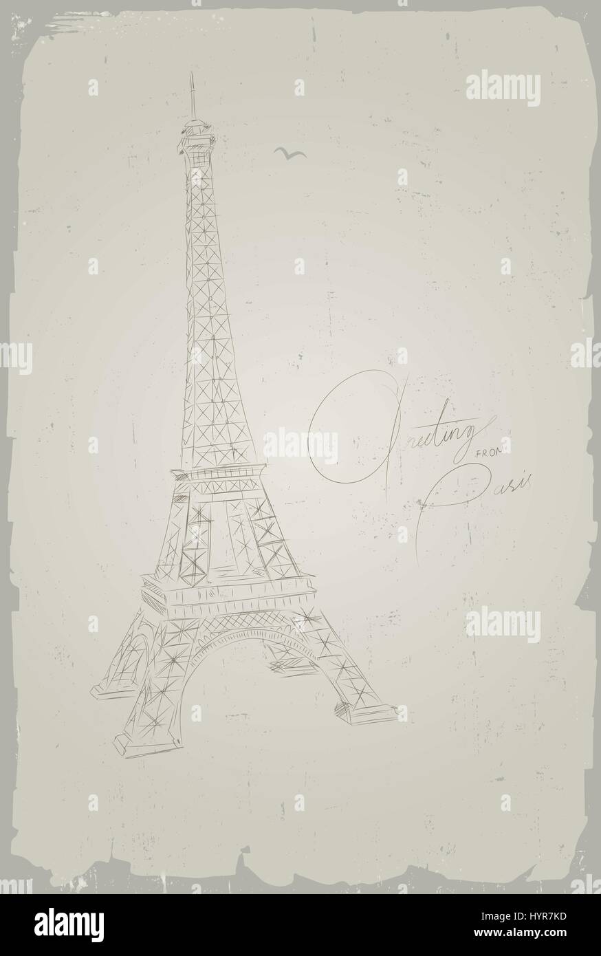 Hand-Zeichnung Postkarte Eiffelturm, Paris, Frankreich Stock Vektor