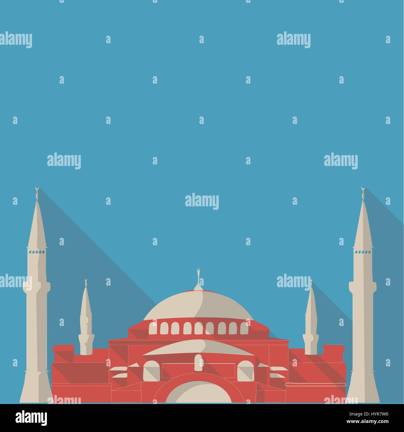 Vector Illustration lange Schatten flach Ikone der Hagia Sophia Moschee Stock Vektor