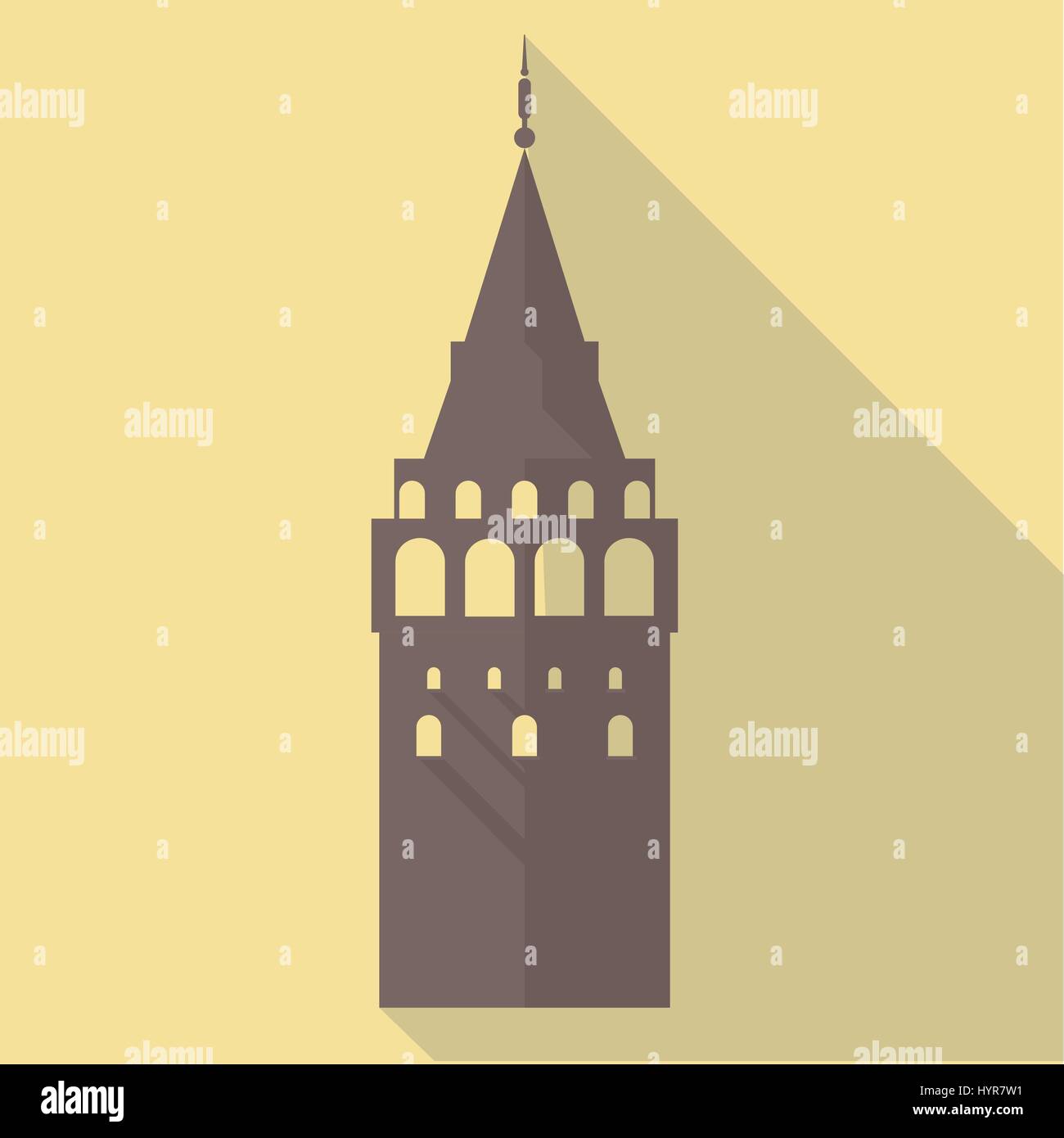 Vector Illustration lange Schatten flach Symbol der Galata Turm - Istanbul - Türkei Stock Vektor