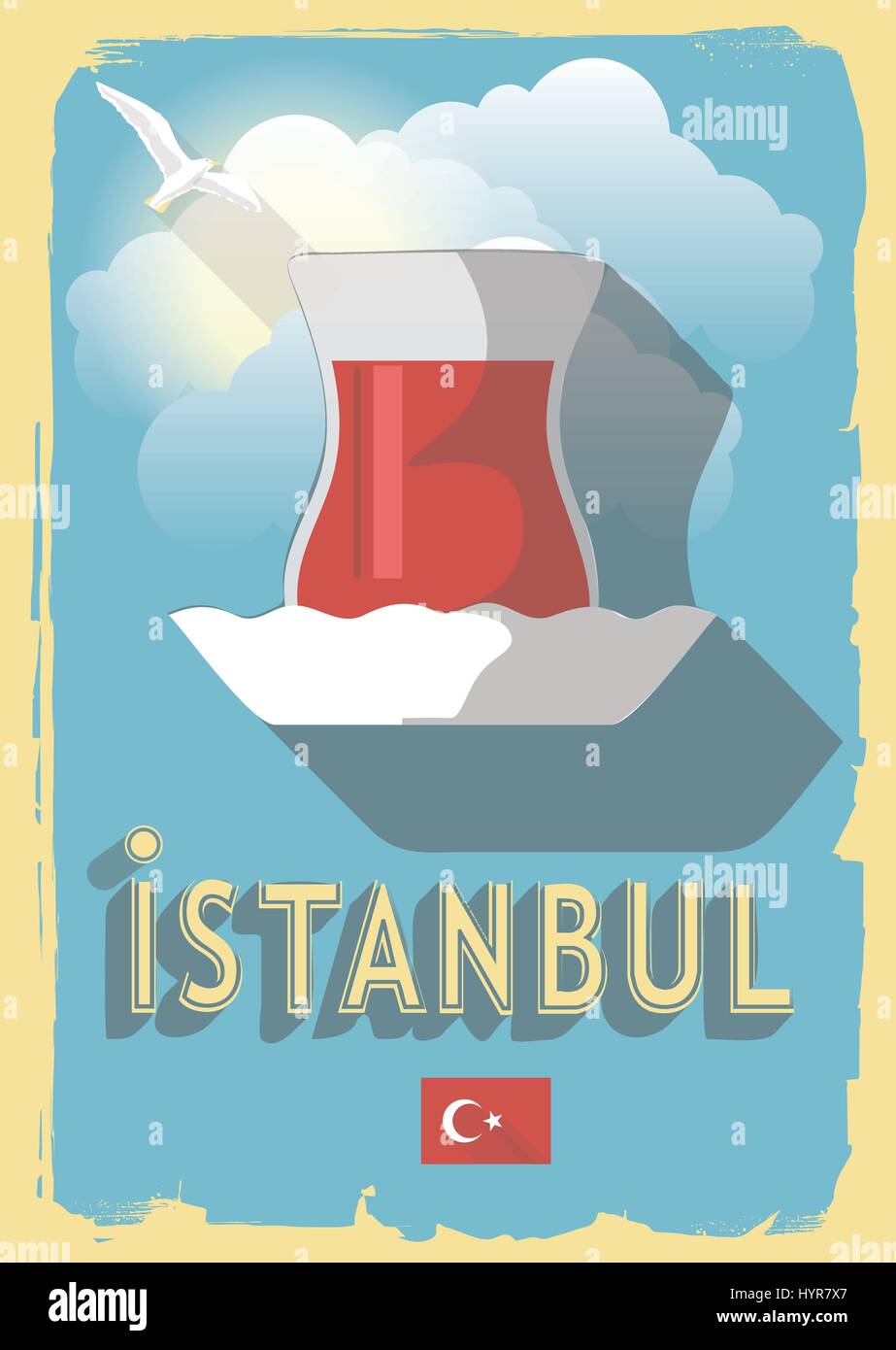 Vektor-Illustration türkischen Tee auf Retro-Stil Poster oder Postkarte Stock Vektor