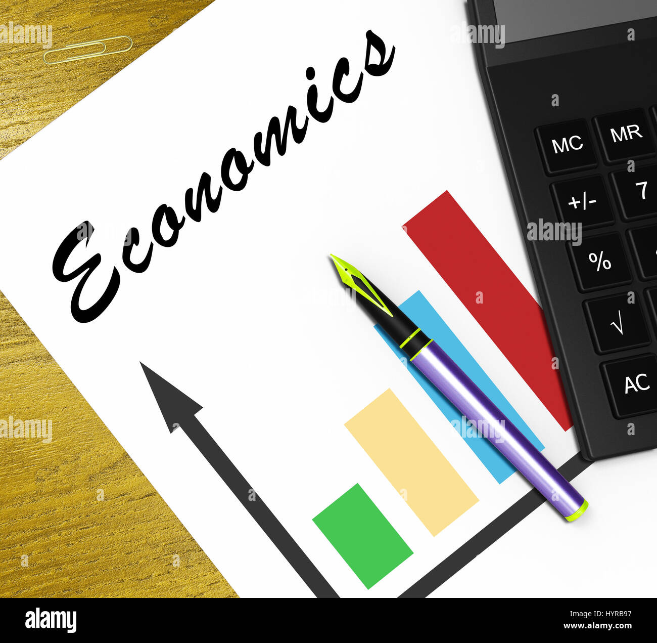Wirtschaftswissenschaften Graph zeigt das Geschäftsjahr und Ökonomisierung 3d Illustration Stockfoto