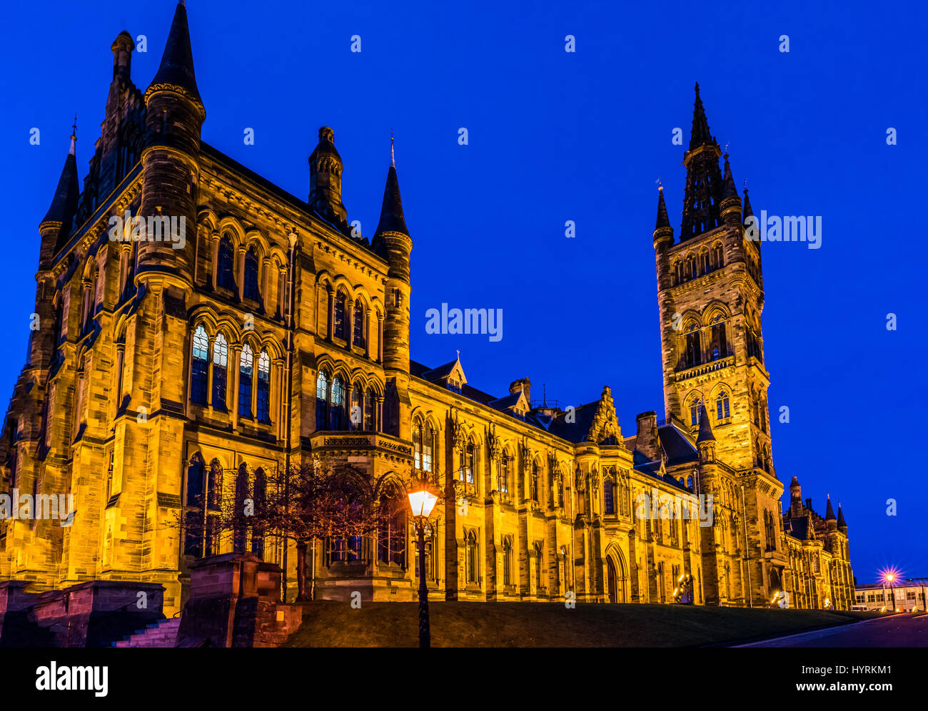 Glasgow Uni Nachtaufnahme Stockfoto
