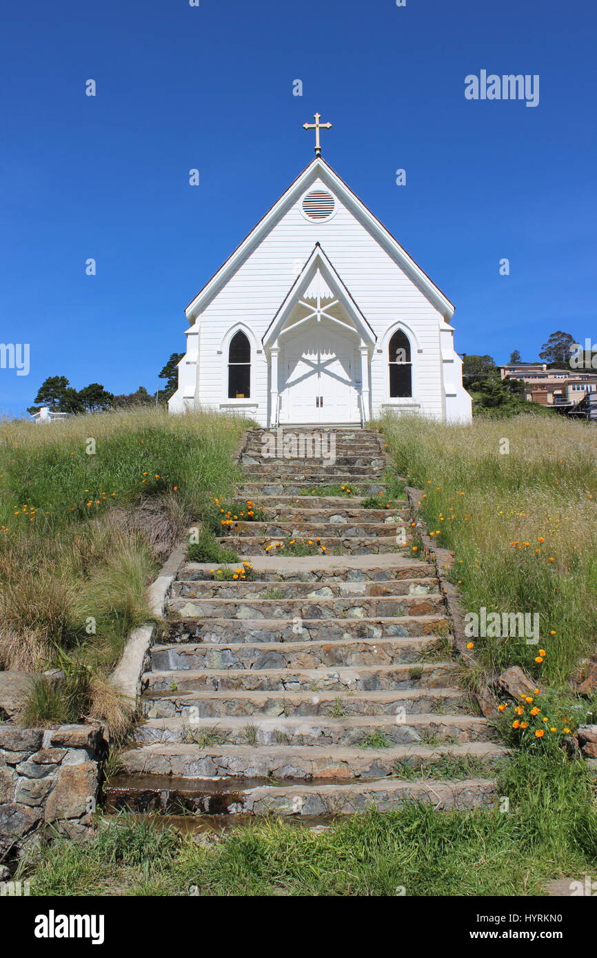 Katholische Kirche Alt St. Hilary, Tiburon, Kalifornien, erbaut 1888 Stockfoto