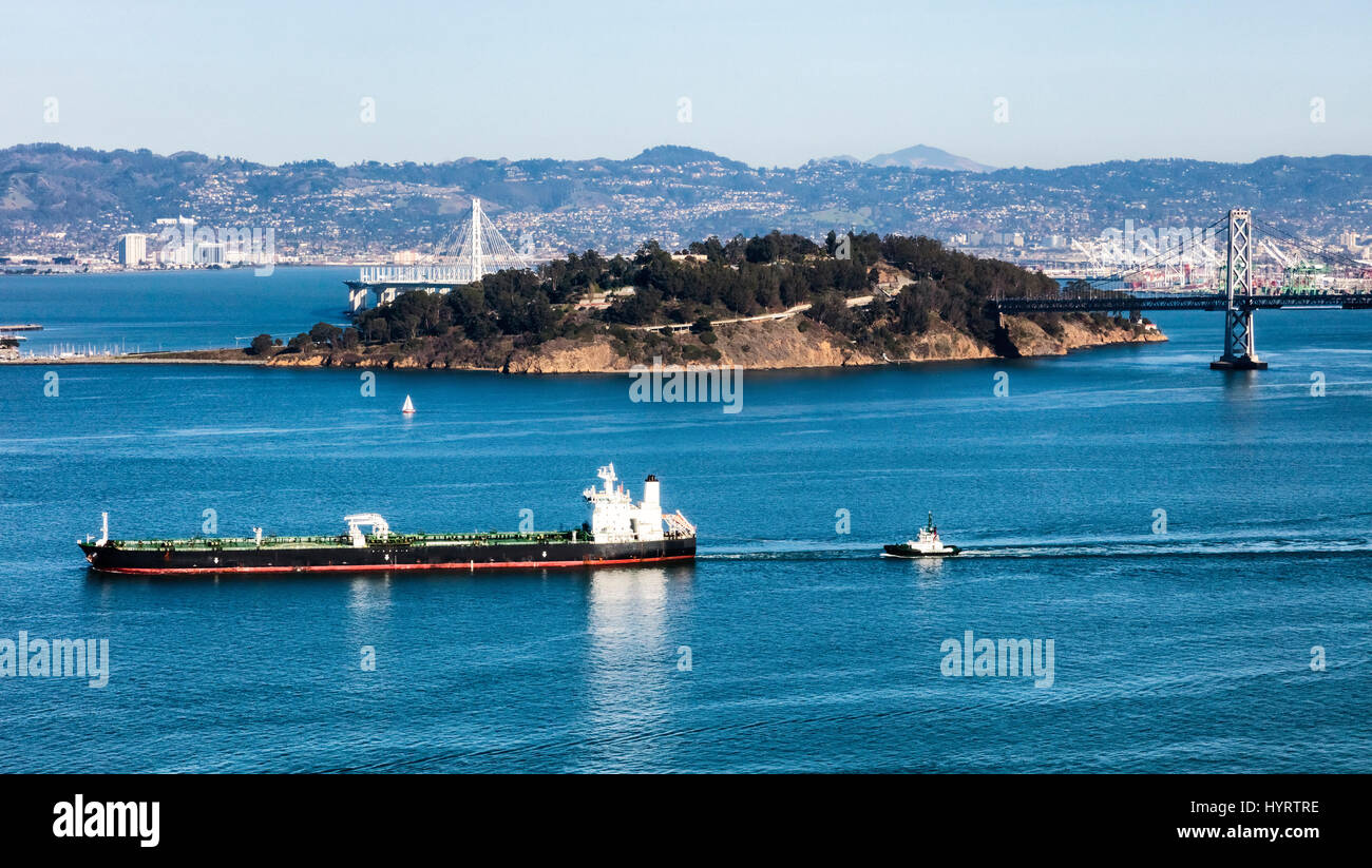 San Francisco Bay Bridge und Treasury Island Stockfoto