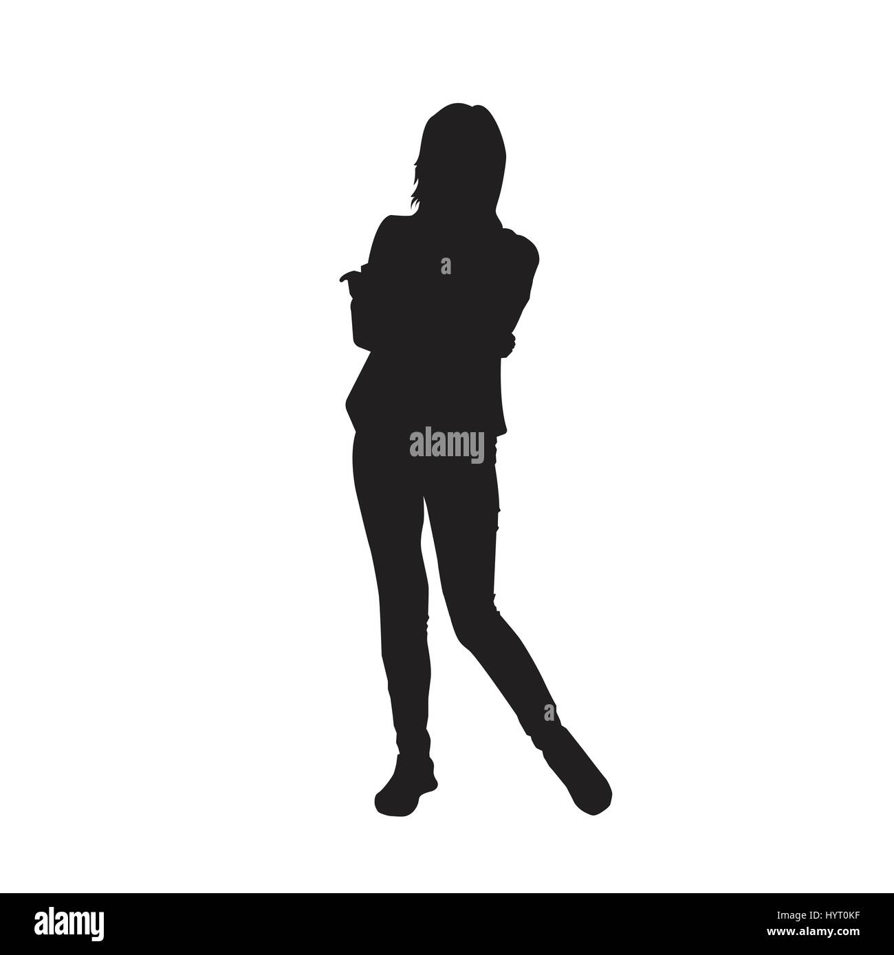 Mädchen schwarze Silhouette weibliche Figur Isolated Over White Background Stock Vektor