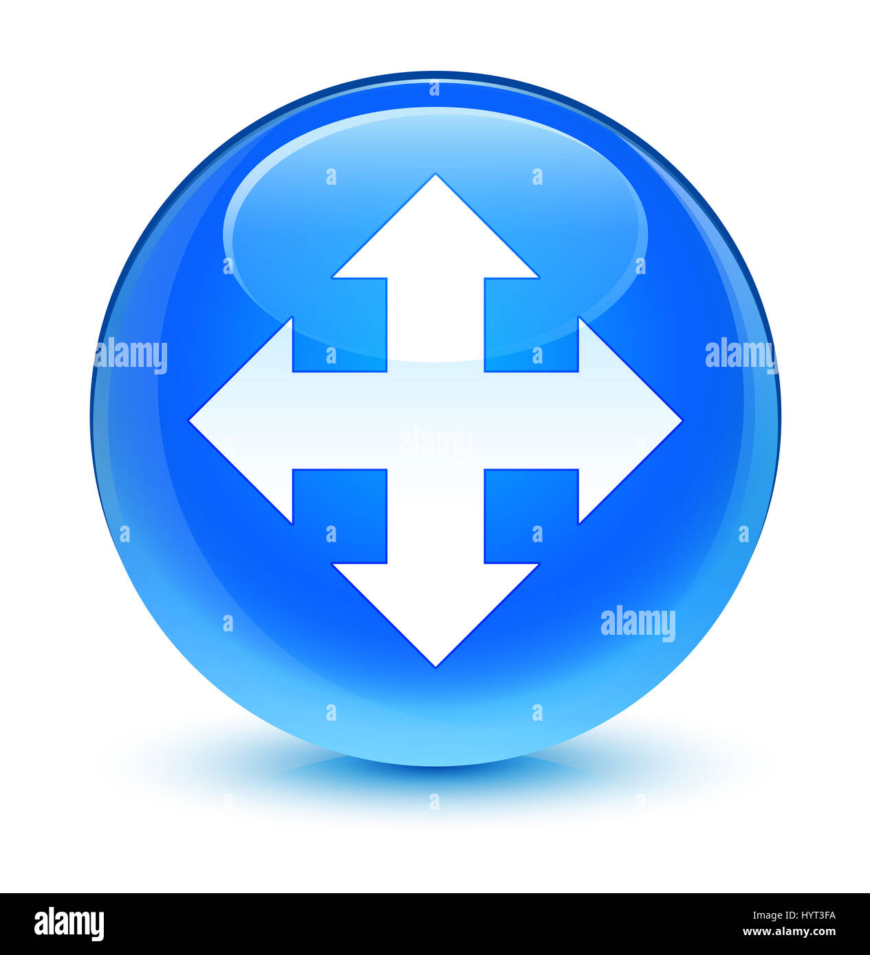Symbol "verschieben" auf gläsernen Cyan blau runden Knopf abstrakte Abbildung isoliert Stockfoto