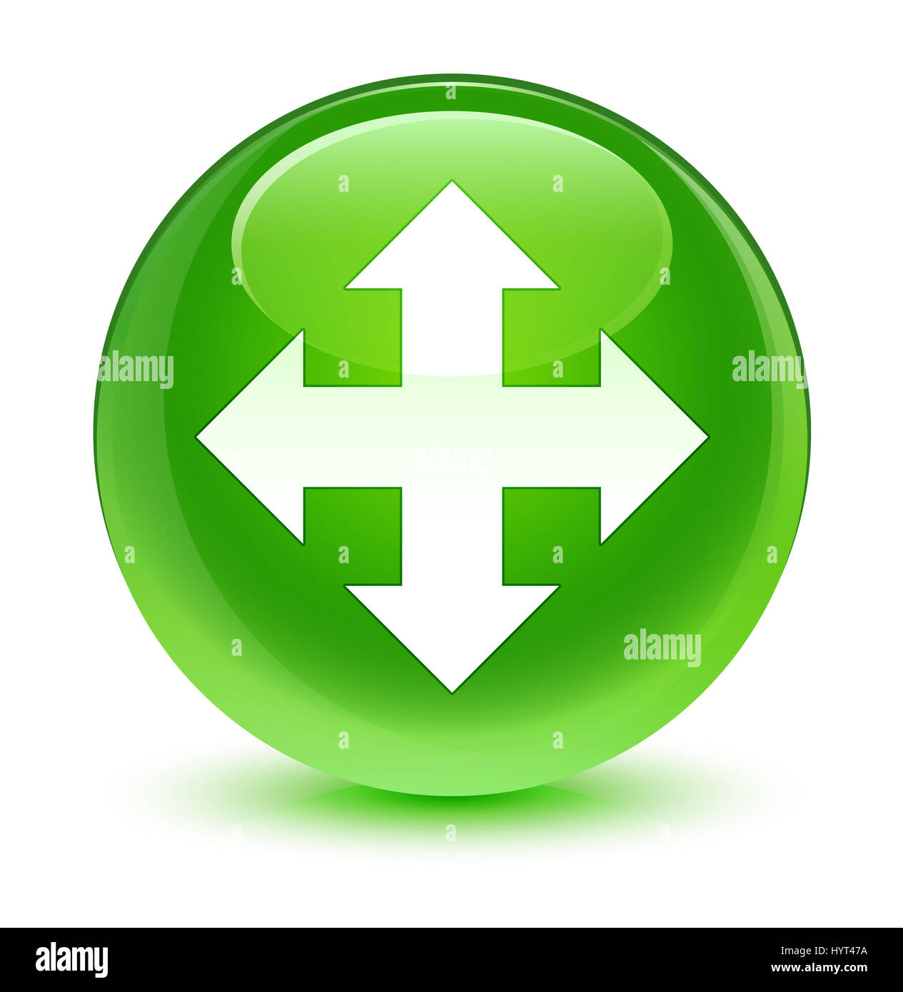 Symbol "verschieben" auf abstrakte Abbildung glasig grüne runde Taste isoliert Stockfoto
