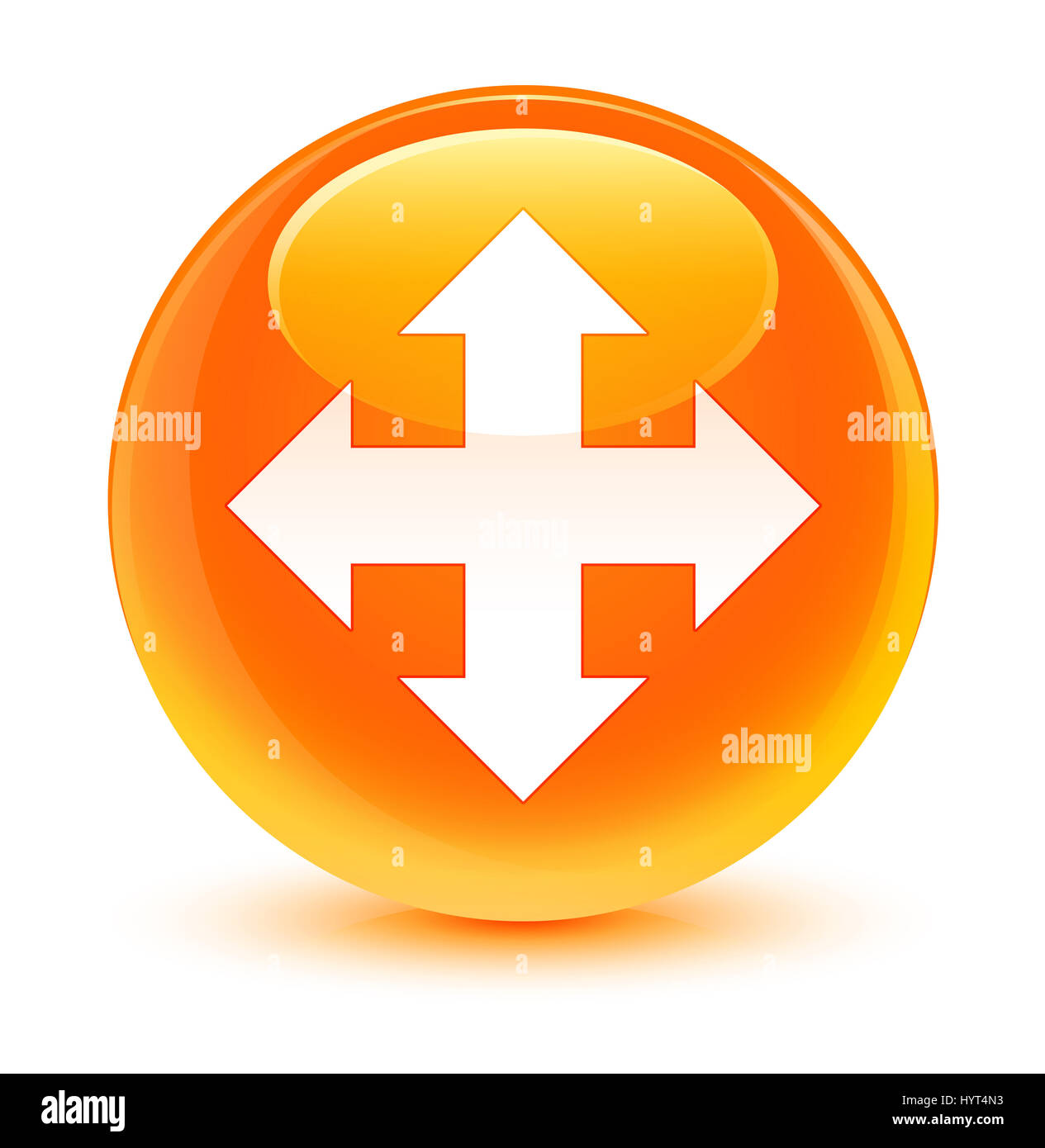 Symbol "verschieben" auf gläsernen orange runden Knopf abstrakte Abbildung isoliert Stockfoto