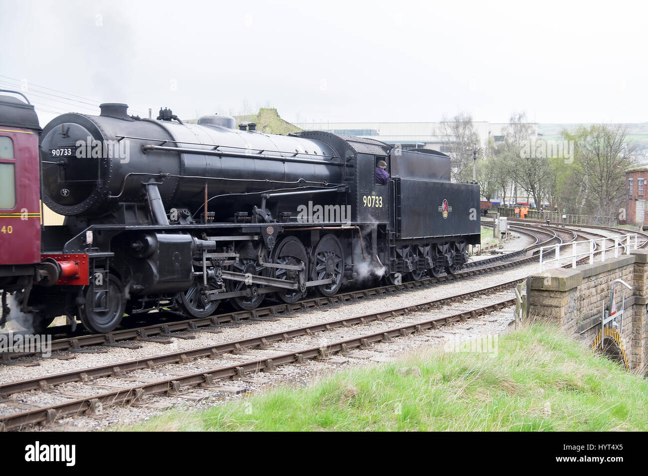 Dampflokomotive Unterstützung der Züge auf der Keighley und Worth Valley Railway. Stockfoto