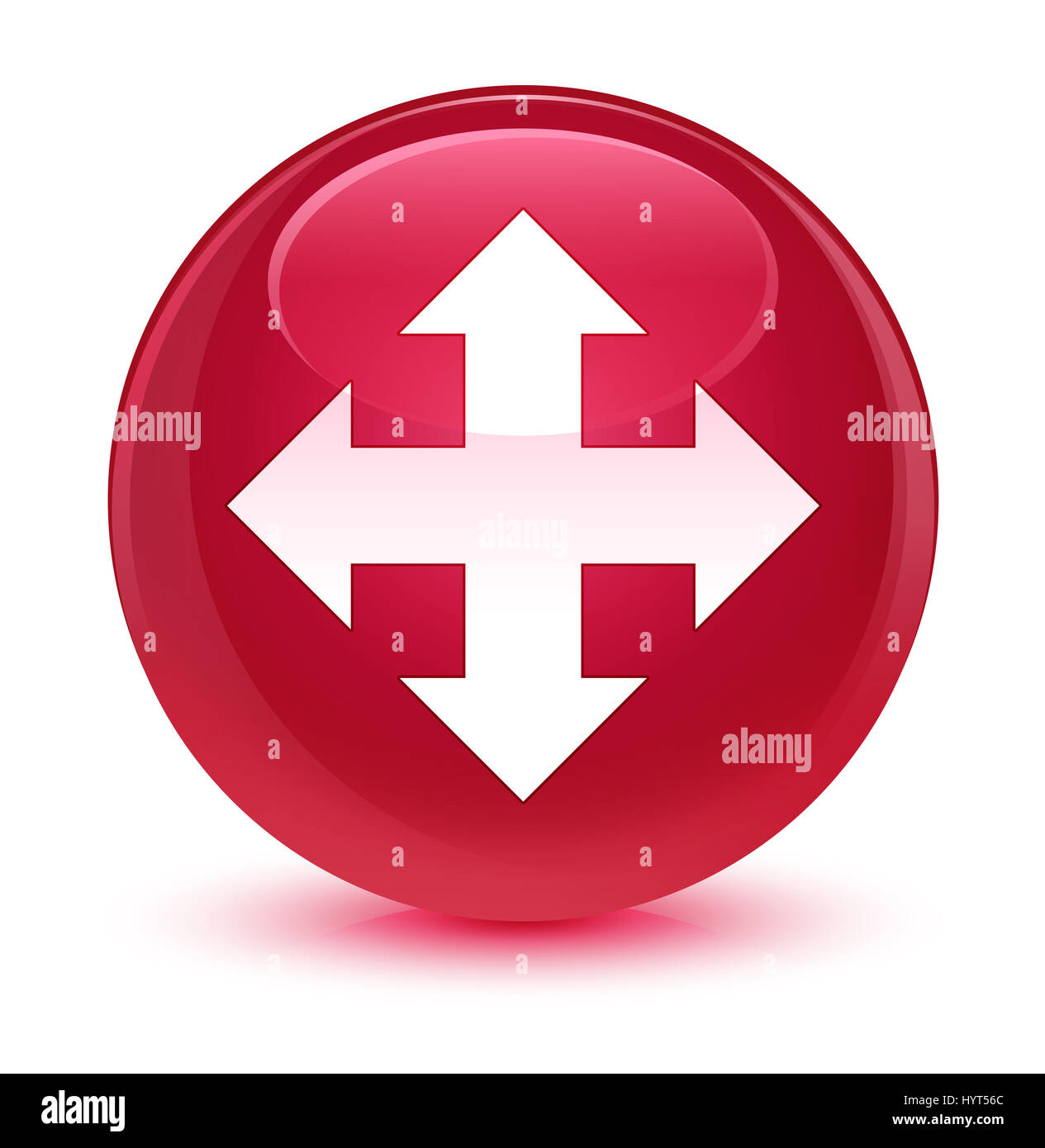 Symbol "verschieben" auf gläsernen rosa runden Knopf abstrakte Abbildung isoliert Stockfoto