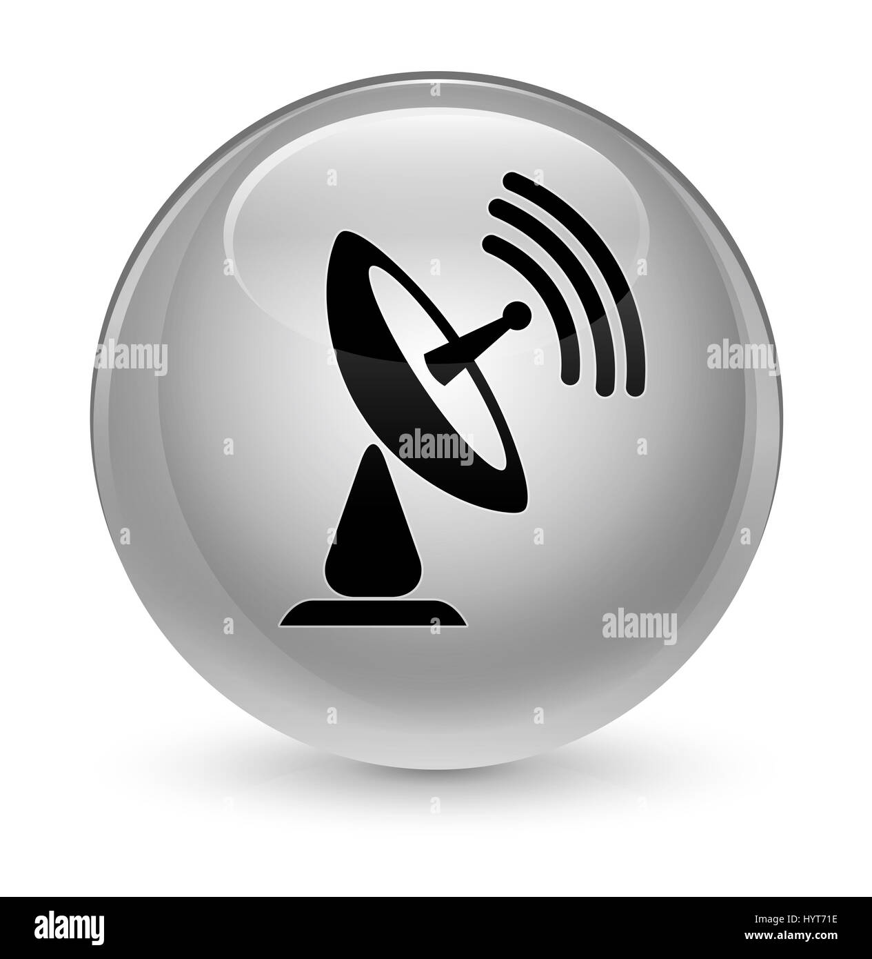 Satellit-Teller-Symbol isoliert auf glasig weiss Runde Taste abstrakte Abbildung Stockfoto