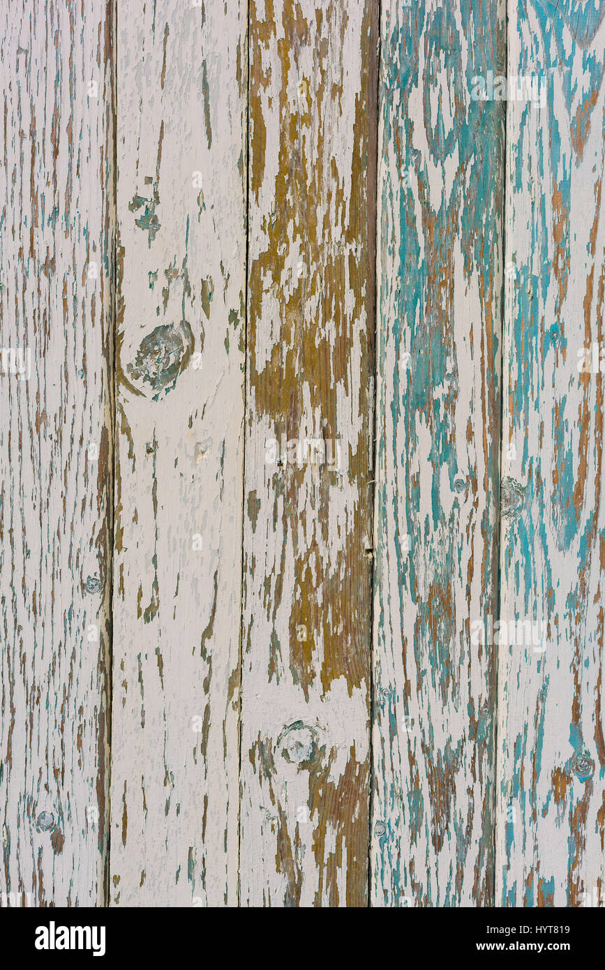 Holzstruktur und Spuren der Malerei in Cabanas am Strand Stockfoto