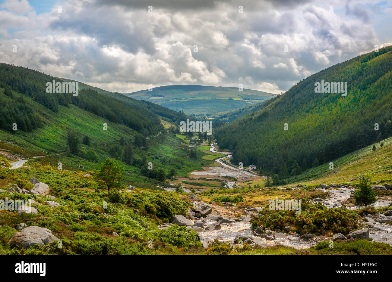 Panoramablick auf Glendalough Tal, County Wicklow, Ireland Stockfoto
