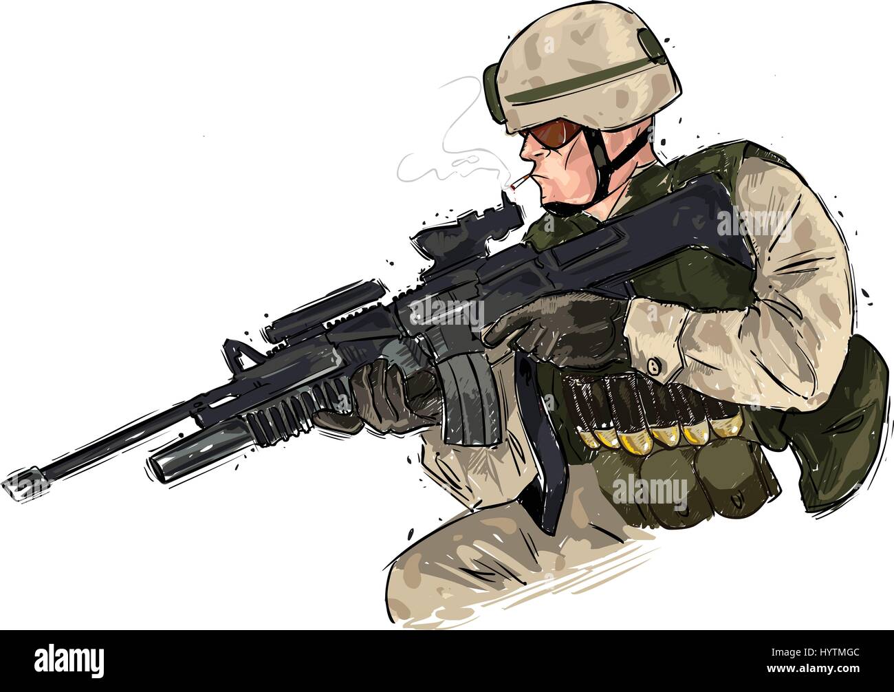 Vektor-Illustration eines Soldaten mit Gewehr Stock Vektor