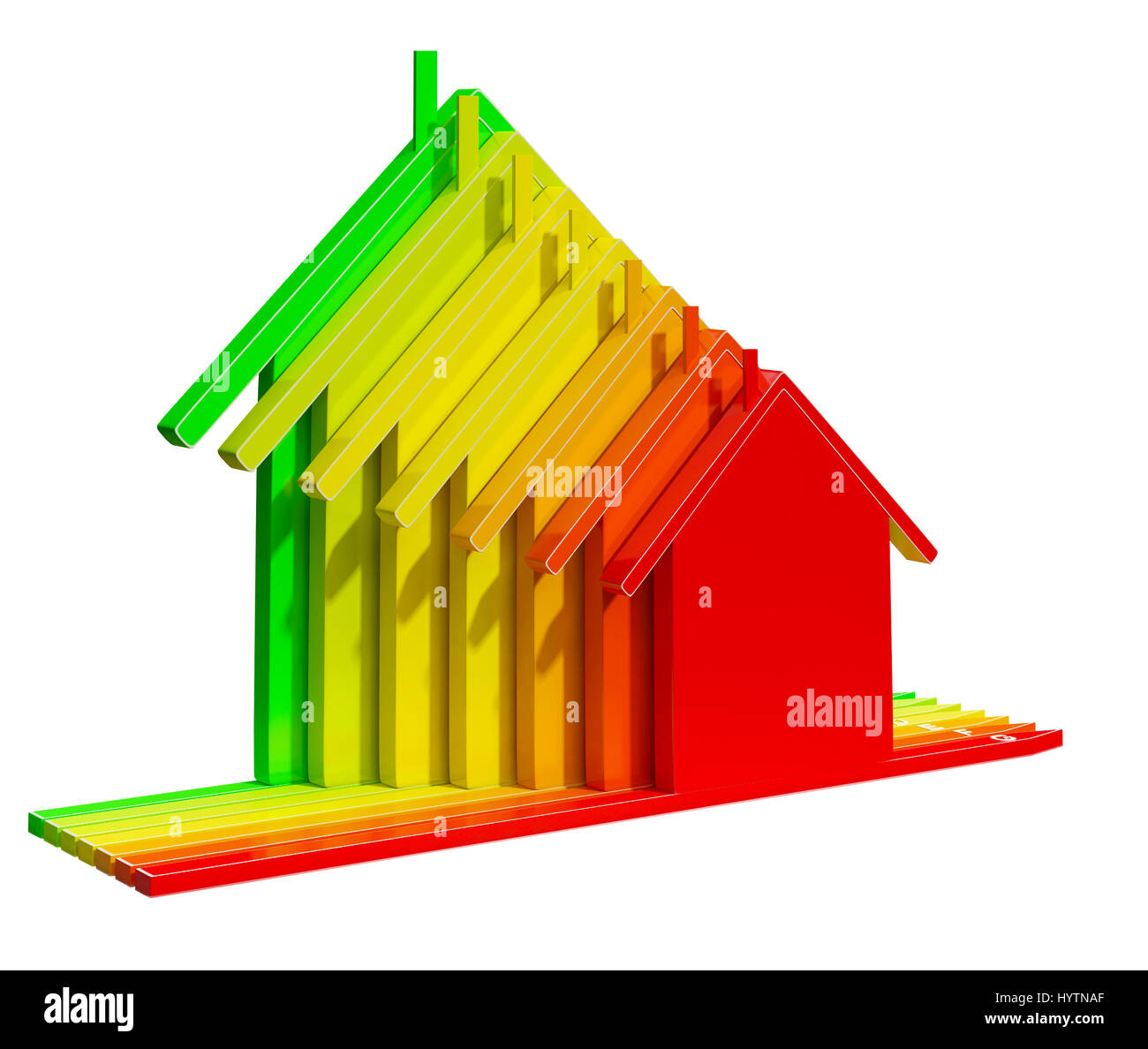 Energie, die Benotung House zeigt Effizienz 3d Illustration Stockfoto