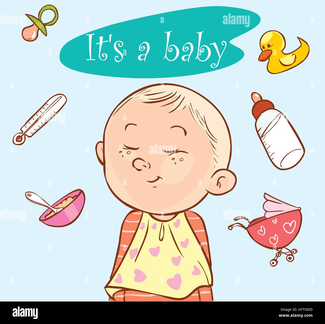 blauer Hintergrund-Vektor-Illustration eines Baby-Symbole-Sets Stock Vektor