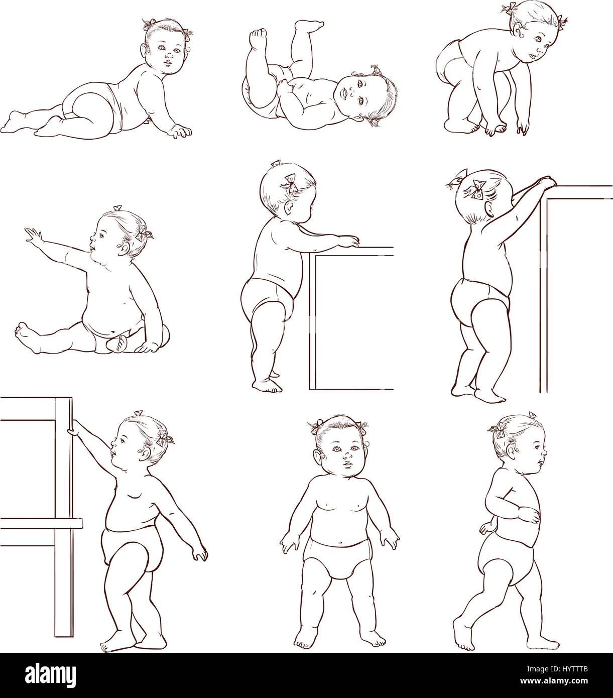 Baby Entwicklung Abbildung Kind Entwicklungsstadien, Kleinkind-Meilensteine Stock Vektor