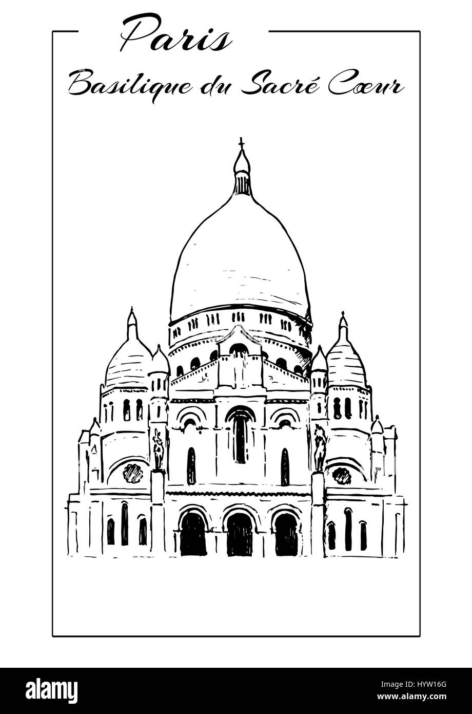 Basilika Sacre Coeur, Montmartre. Paris-Symbol. Die Basilika Sacré Coeur. Hand-Zeichnung Skizze-Vektor-Illustration. Touristischer Ort. Kann sein Stock Vektor