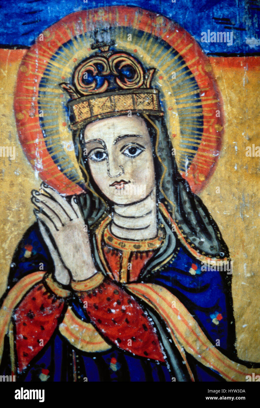 Äthiopien. Dago Istafnos Kirche. Fresko der Jungfrau Maria. 16. Jahrhundert. Stockfoto