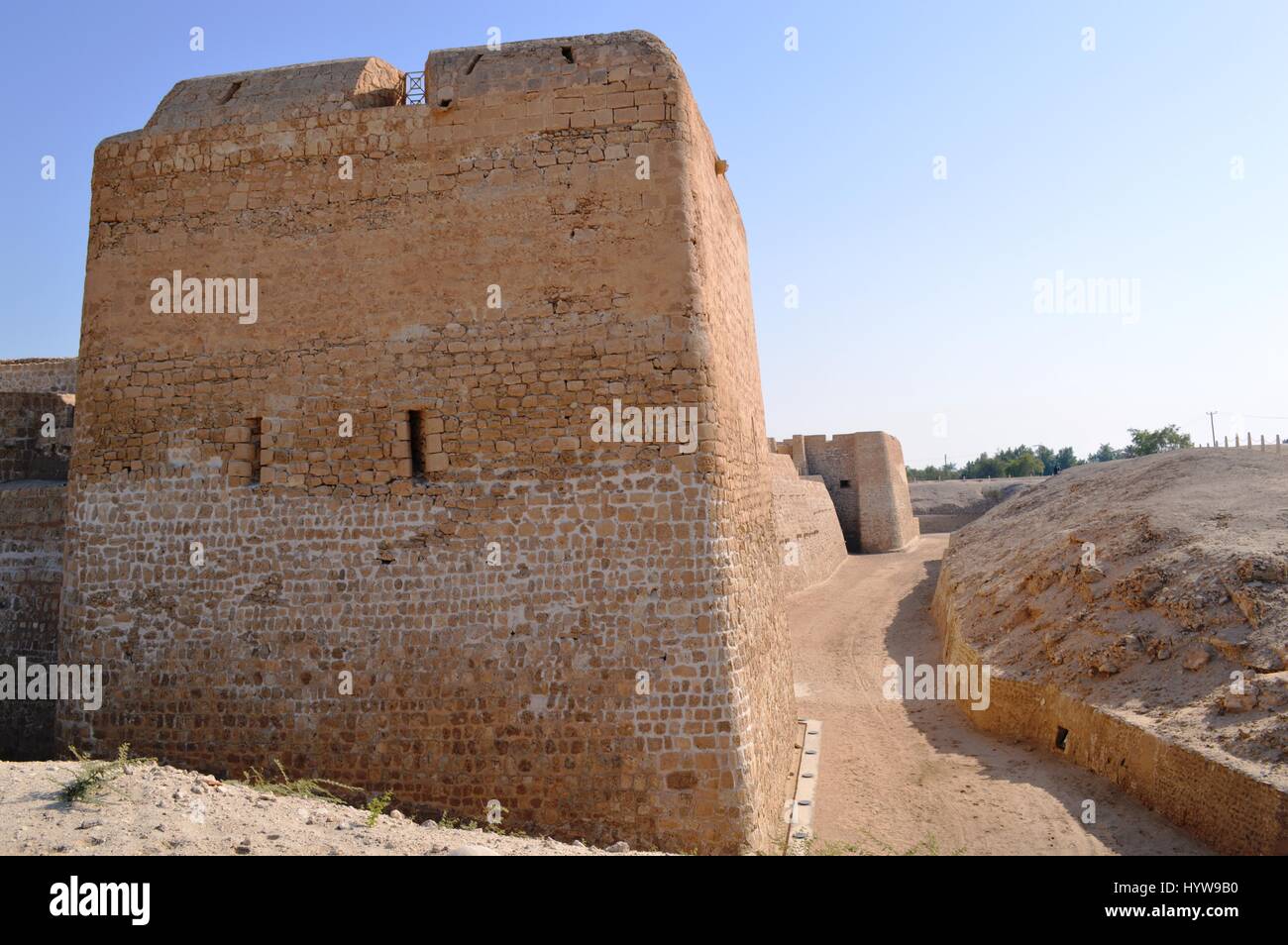 Äußere Struktur Fotos von Bahrain Fort (Qalat al-Bahrain) bei Al Qalah, Bahrain, im Nahen Osten. Stockfoto