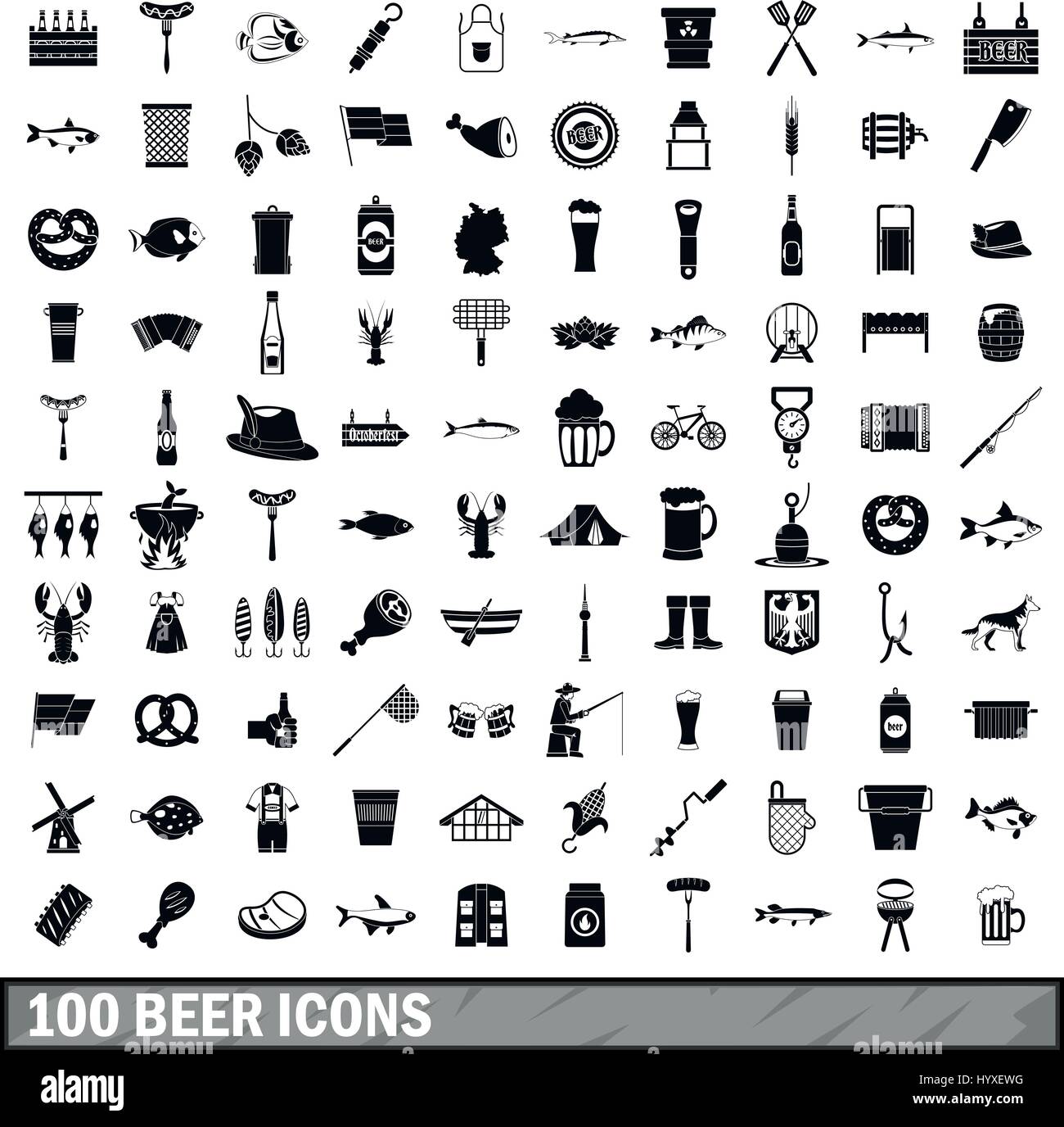 100 Bier Icons Set, einfachen Stil Stock Vektor