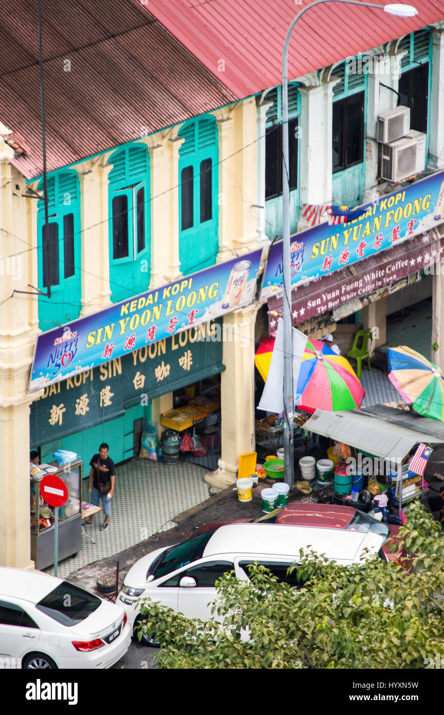 Luftaufnahme der alten Stadt Shop Häuser, Ipoh, Perak, Malaysia Stockfoto