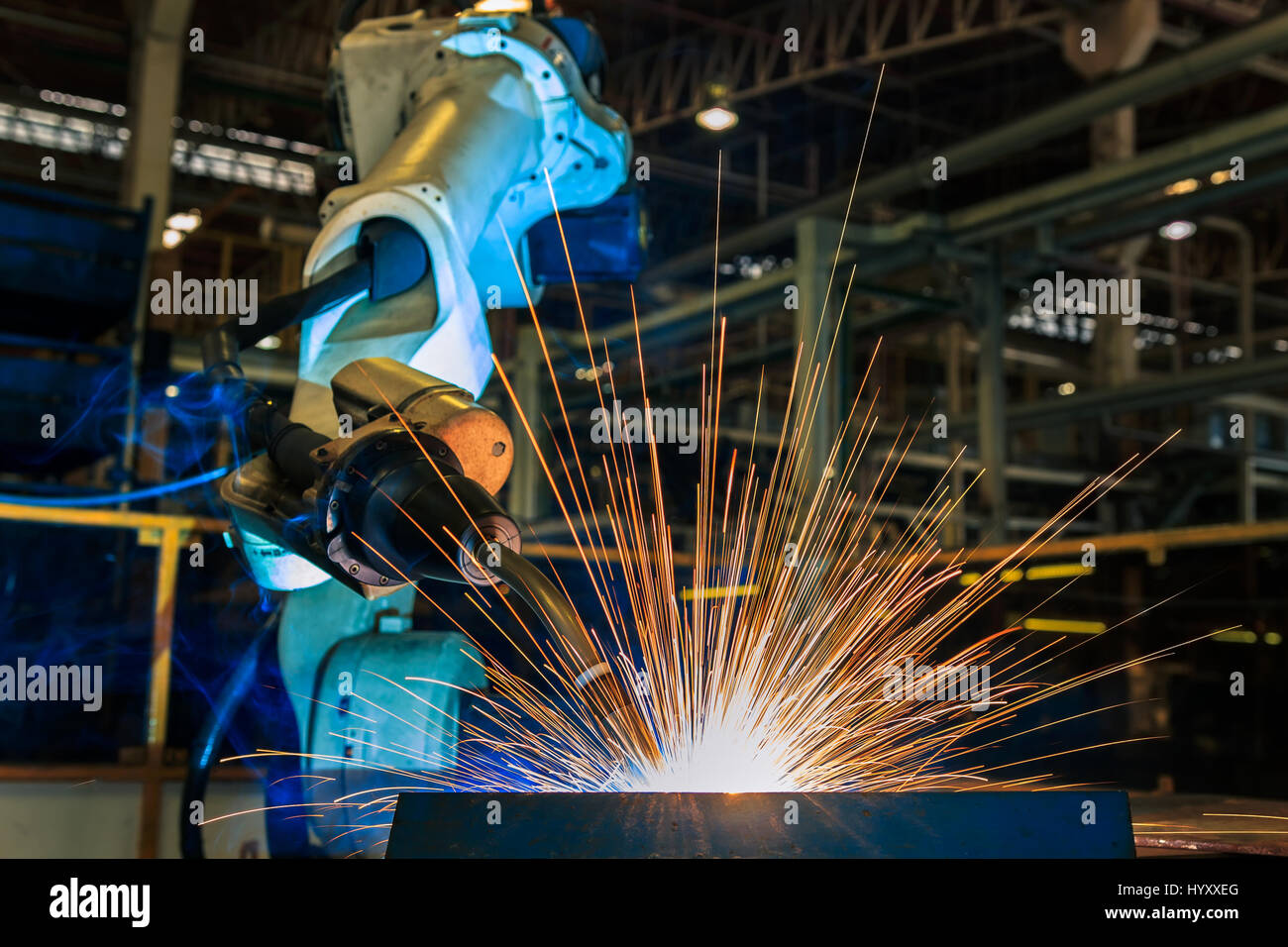 Testlauf Roboter Schweißen Stockfoto