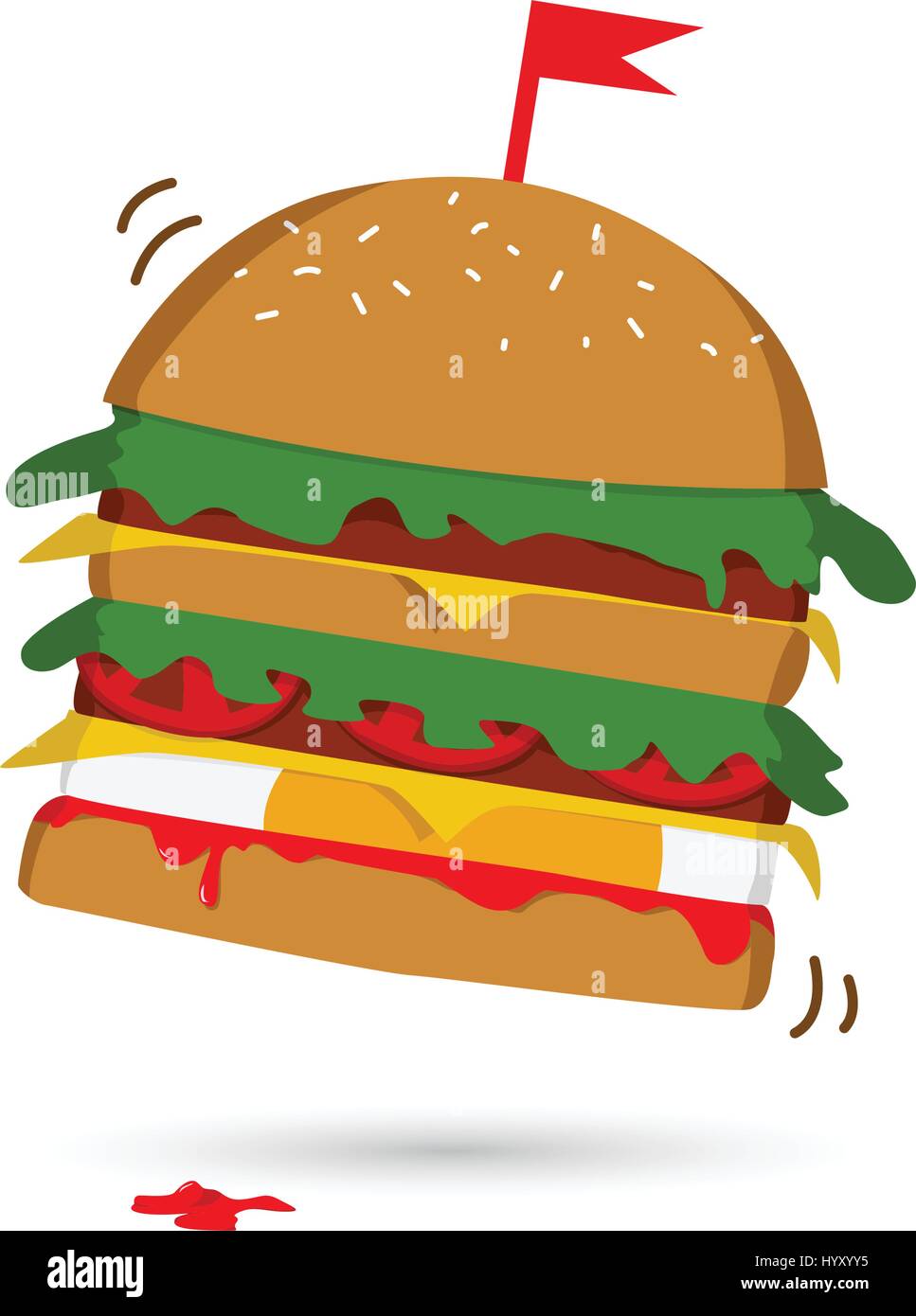 Vektor-Illustration der Burger. Hamburger mit Fleisch, Salat, Gurken, Käse und Tomate. Stock Vektor
