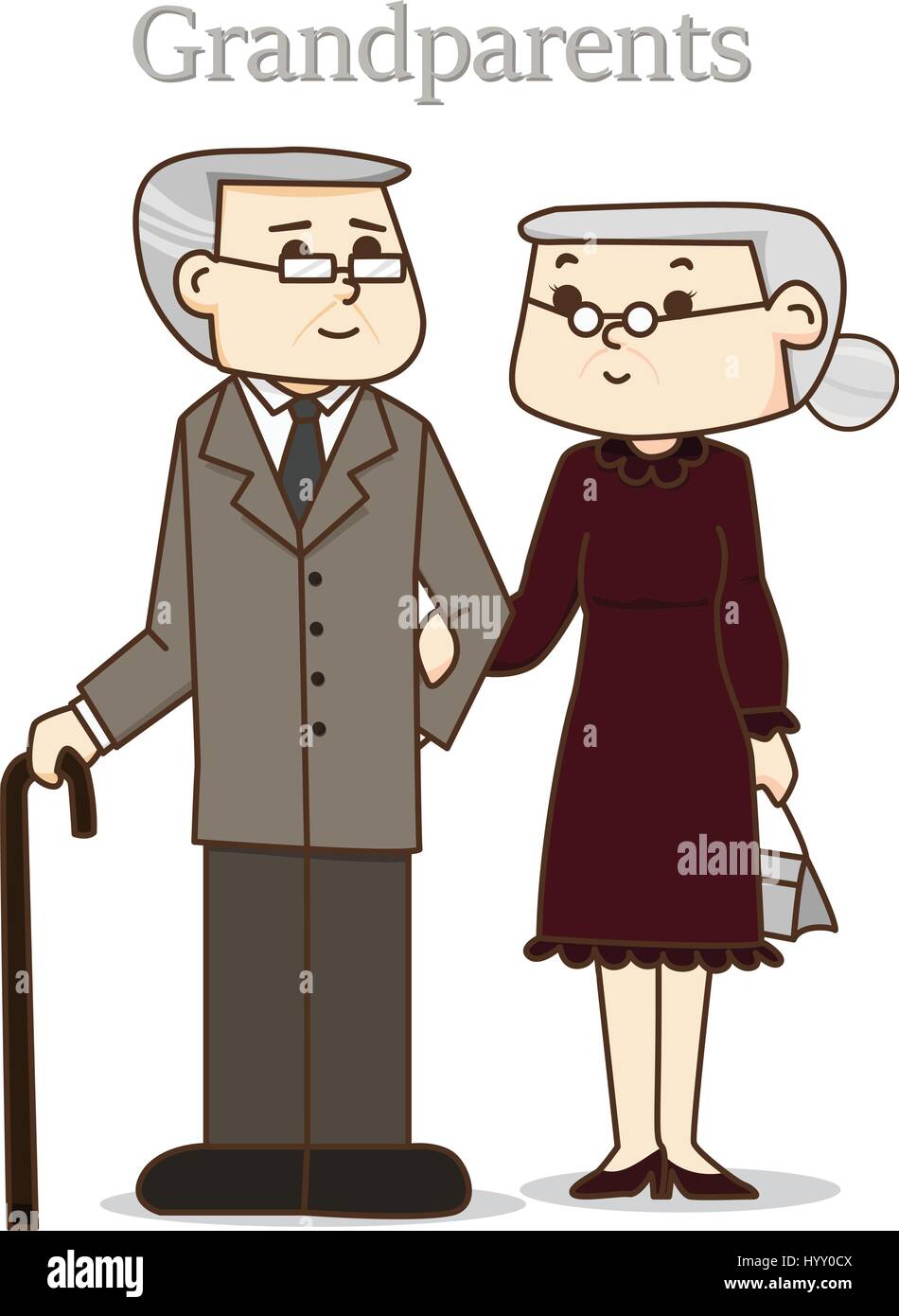 Frohen Tag der Großeltern. Vektor-Illustration. Opa und Oma in Abendkleidung Anzug. Alte Paare Liebe. Stock Vektor