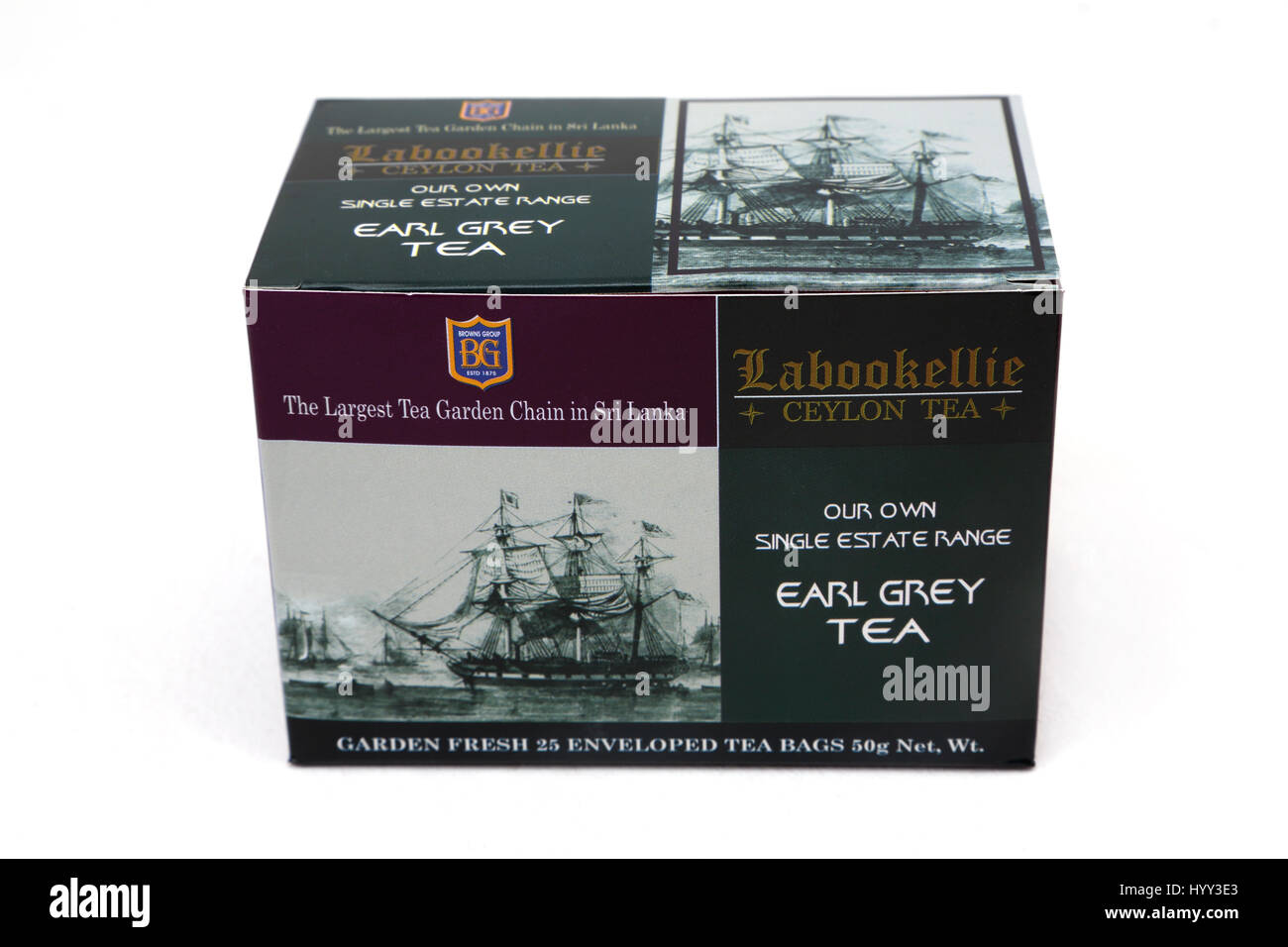 Box von Labookellie Ceylon Tee Earl Grey Stockfoto