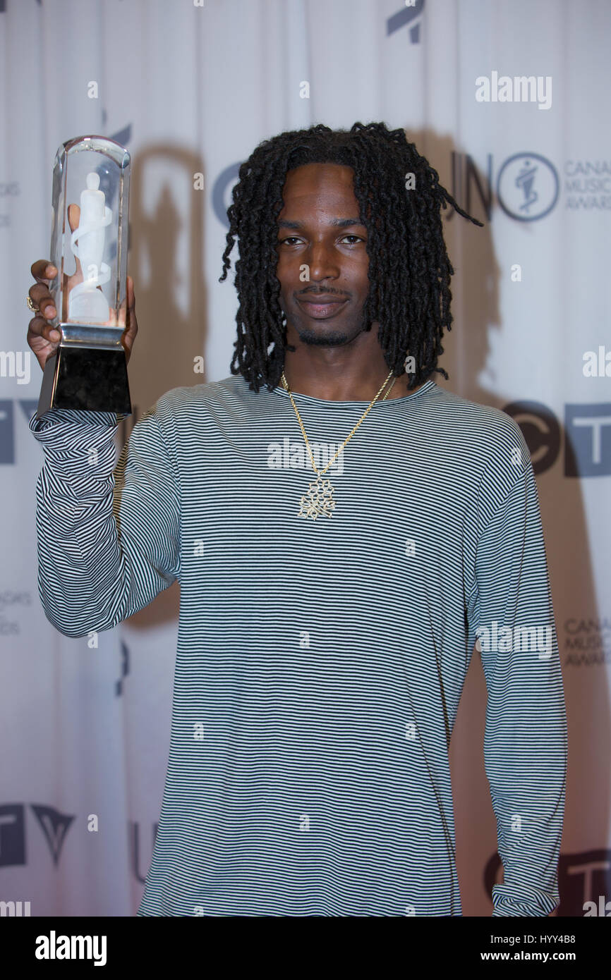 Jazz Cartier mit dem Juno-Award für Rap-Einspielung des Jahres, "Hotel Paranoia" Stockfoto