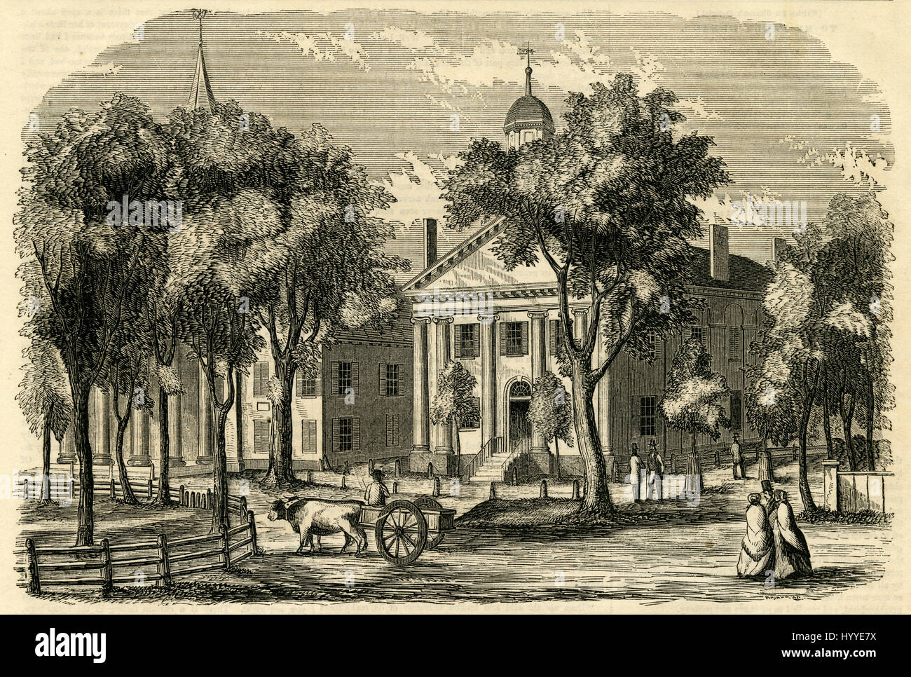Antiken 1854 Gravur, "Court House in Springfield, Massachusetts." QUELLE: ORIGINAL GRAVUR. Stockfoto
