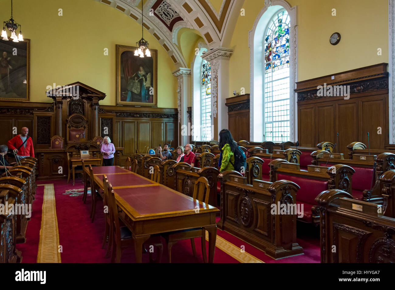 Der Ratssaal, Rathaus, Belfast, Grafschaft Antrim, Nordirland, Vereinigtes Königreich Stockfoto