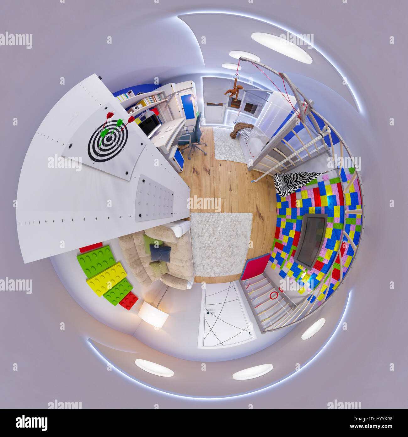 3D Abbildung 360 Panorama der Kinderzimmer Stockfoto
