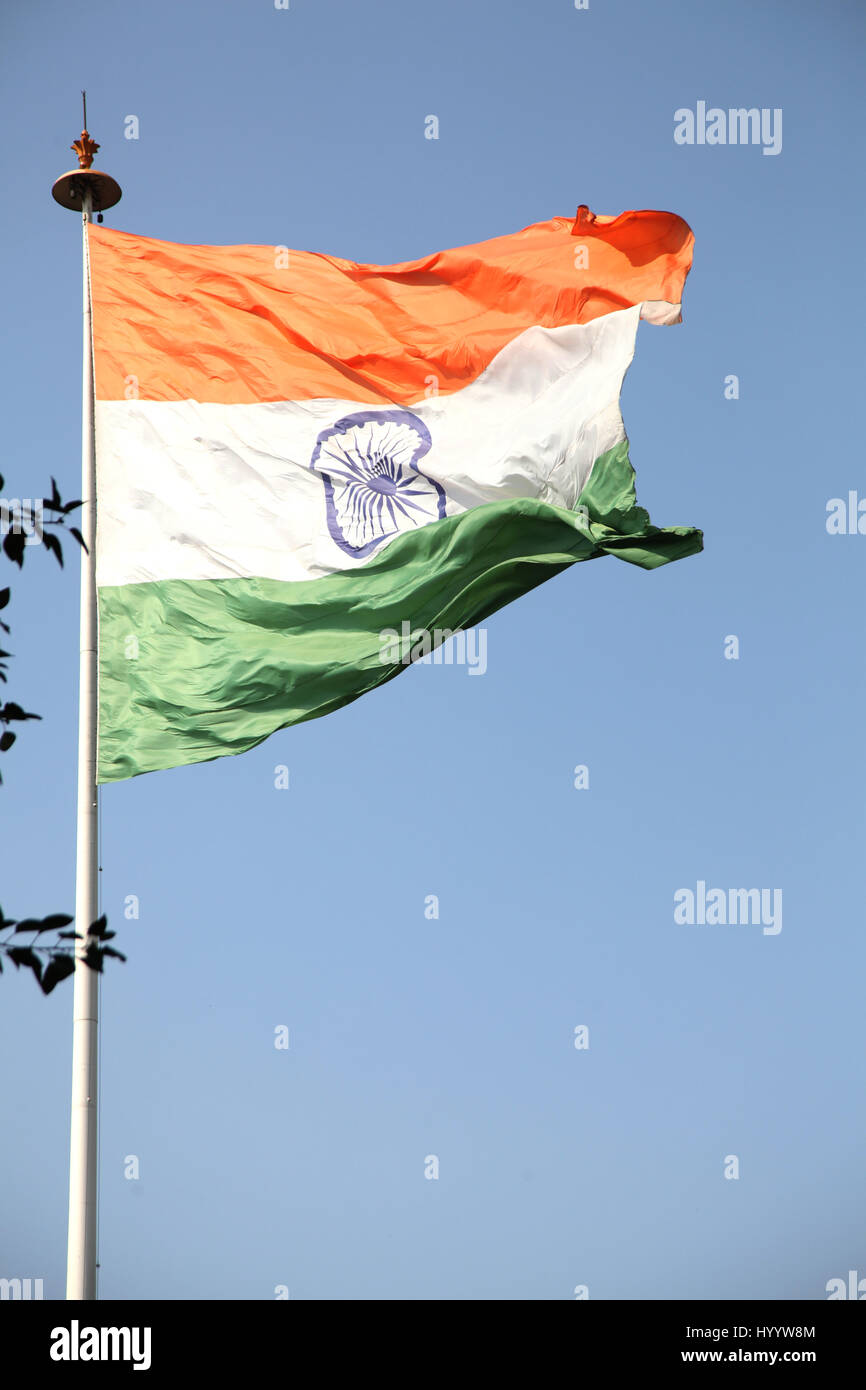 Flagge Indiens im Central Park, große indische Flagge, höchste monumentale Flagge, indische Flagge, die in der Luft winkt, Nationalflagge, (Photo Copyright © by Saji Maramon) Stockfoto