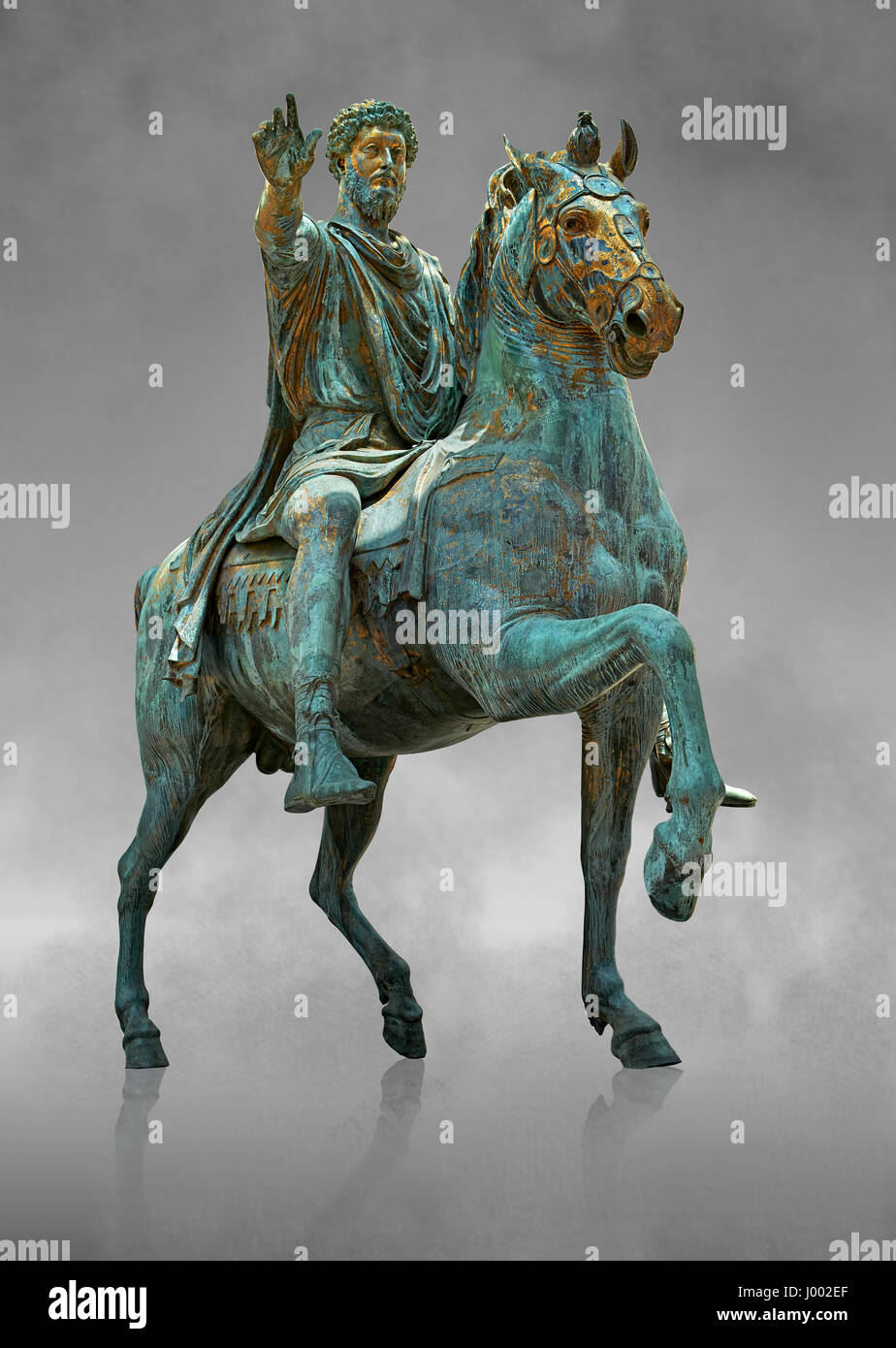 Ursprünglichen römischen Bronzestatue des Kaisers Marcus Aurelius auf dem Pferderücken. 175 N. CHR. Kapitolinischen Museen, Rom Stockfoto