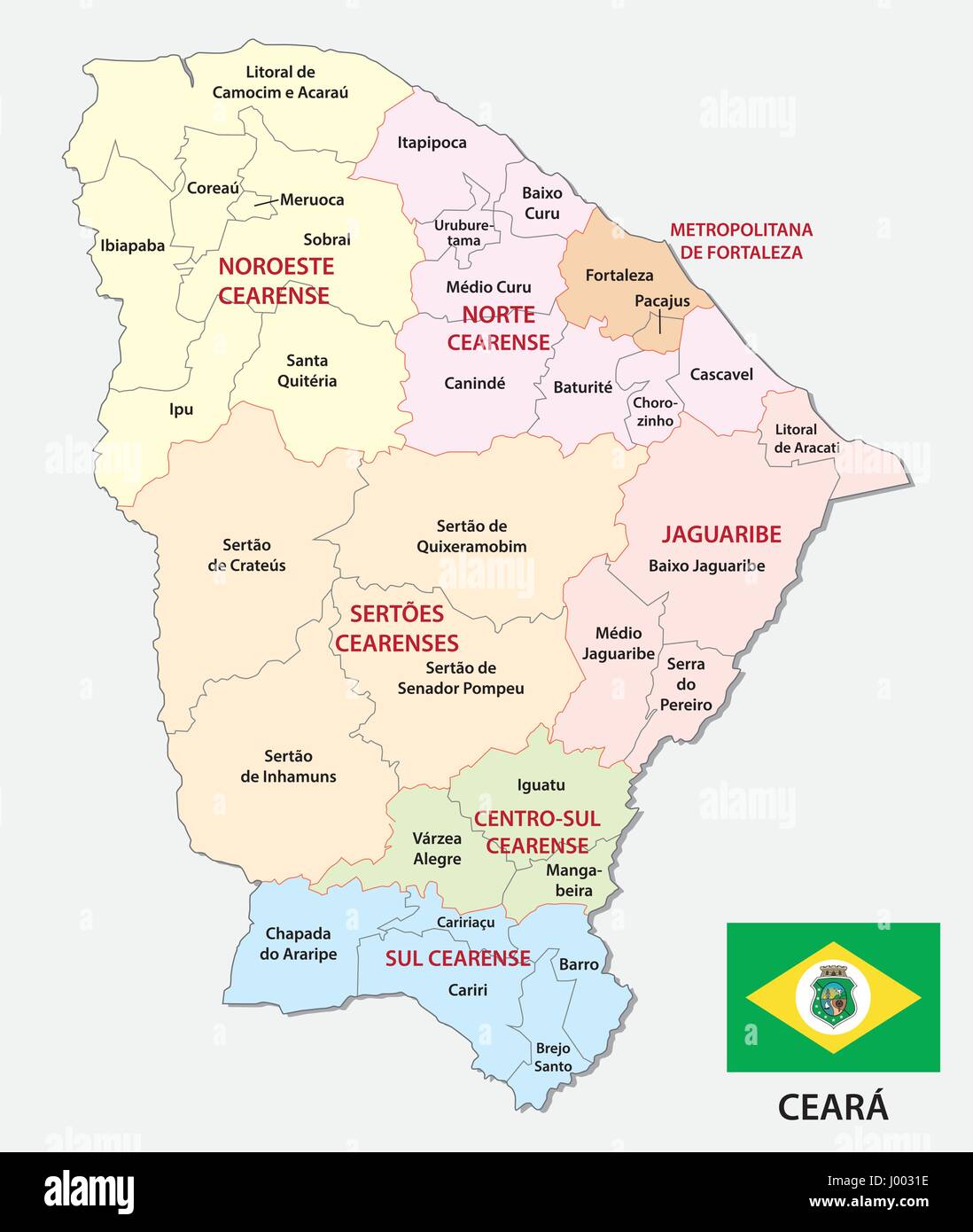 Ceara administrative und politische Karte mit Flagge Stock Vektor