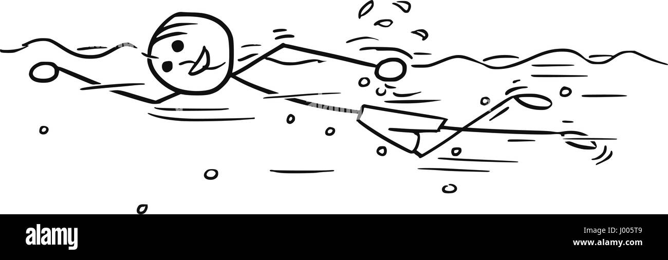 Cartoon Vector Stickman lächelnd genießen, Schwimmen Crawl auf Sommerurlaub Stock Vektor
