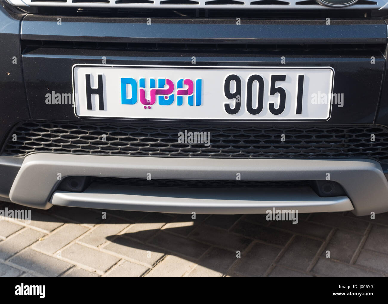 Nahaufnahme von Auto-Kennzeichen in Dubai Stockfoto