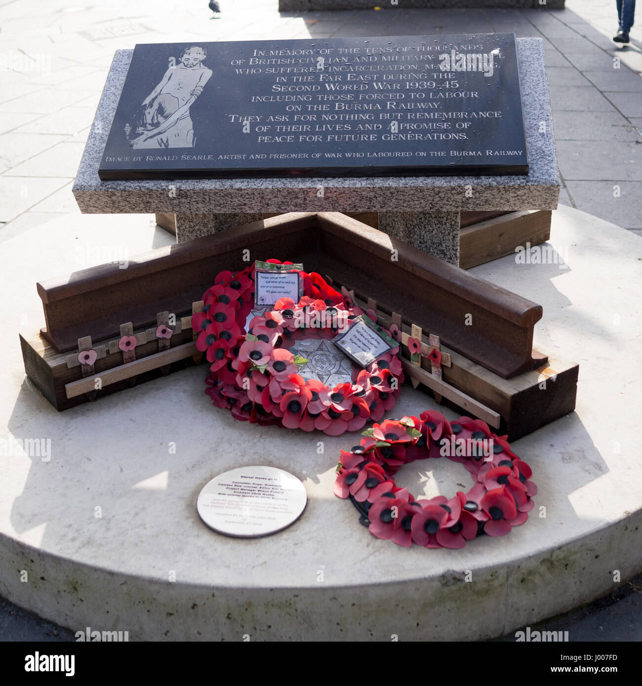 Denkmal für die militärische und zivile Personal in Lagern in den Fernen Osten während des zweiten Weltkriegs inhaftiert und arbeitete an der Burmah Eisenbahn, Morninton Crescent Stockfoto