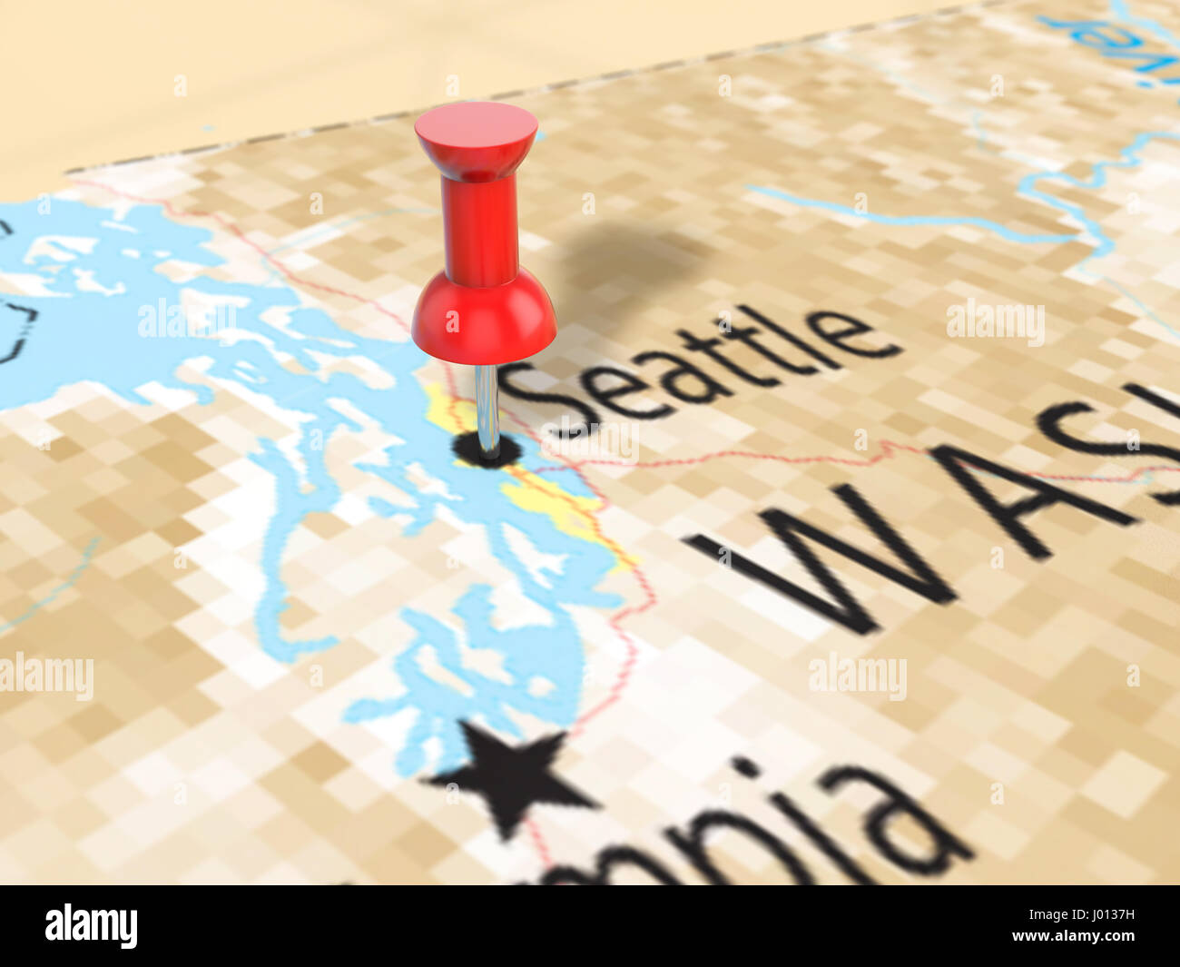 PIN auf Seattle Kartenhintergrund. 3D Illustration. Stockfoto