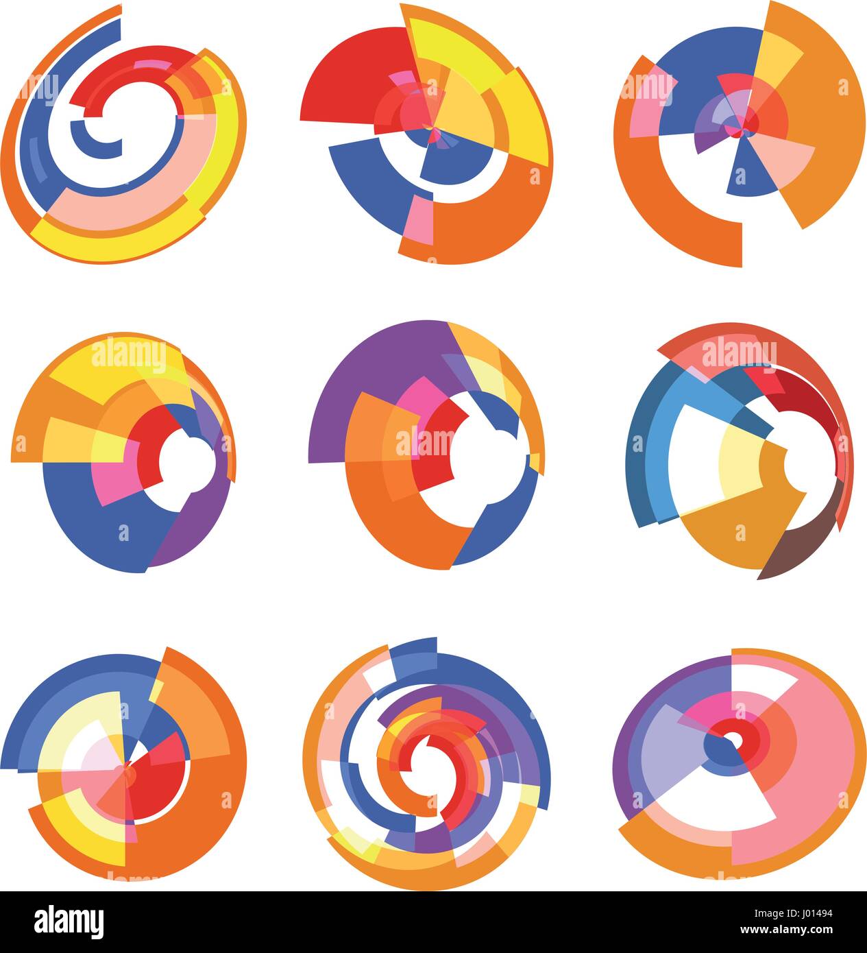 Isolierte abstrakte farbige Kreisdiagramm Logos Set, runde Form Diagramm Logos Sammlung, Infografik-Element-Vektor-illustration Stock Vektor