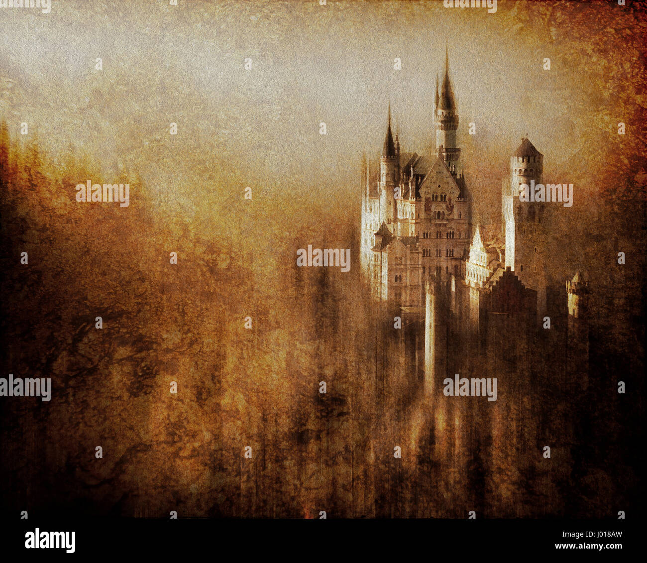 DIGITALE Kunst: Schloss Neuschwanstein, Bayern, Deutschland Stockfoto