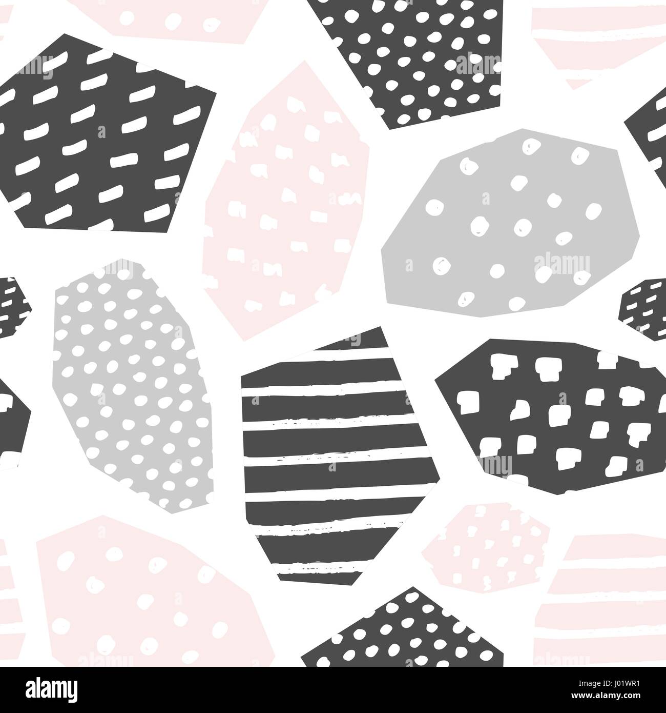 Nahtlose Muster mit strukturierten geometrischen Formen in erröten rosa, grau und weiß. Abstrakter Stil Textil, Geschenkpapier, Wand-Kunst-Design. Stock Vektor